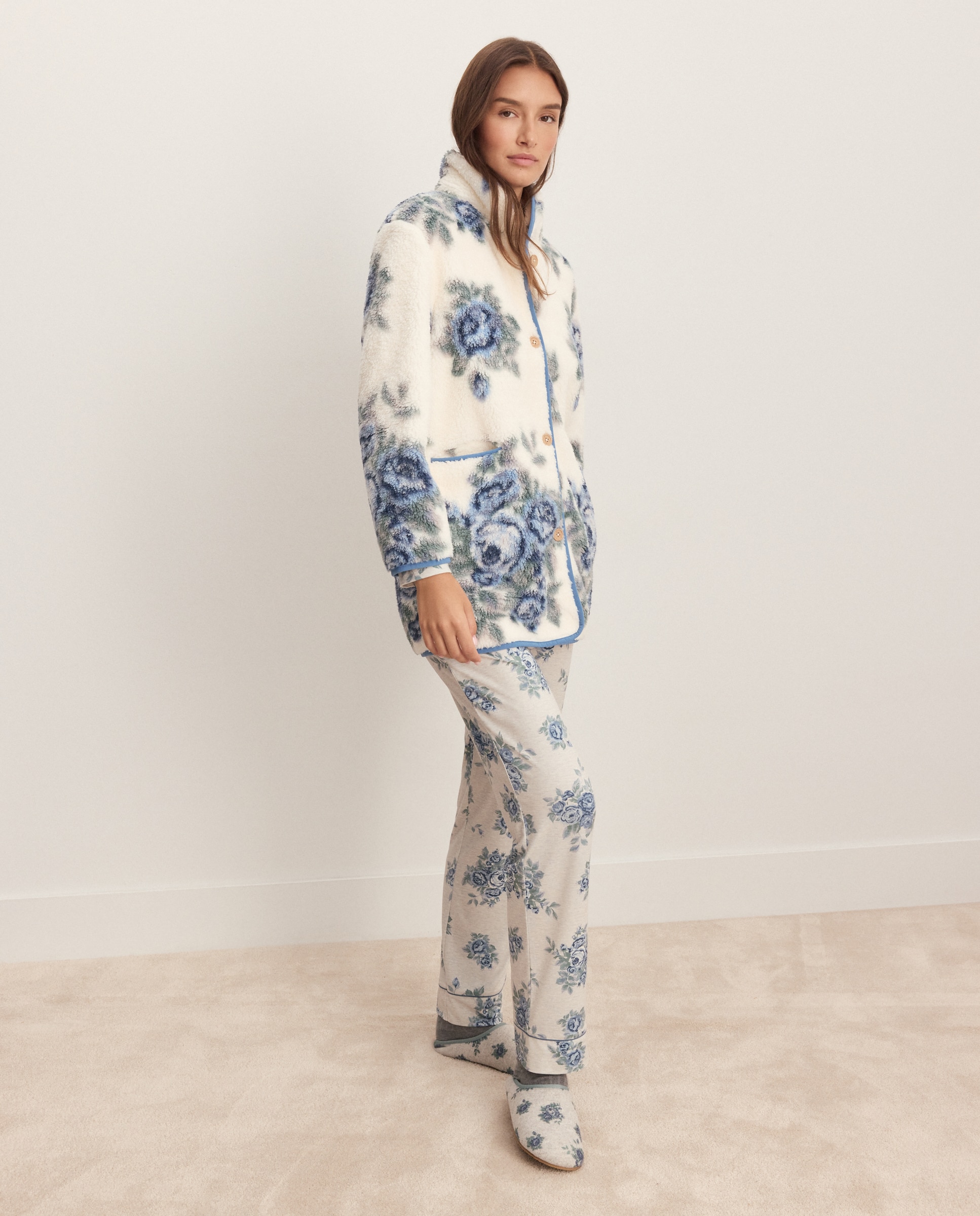 Robe com Botões e Estampado Floral Azul-2