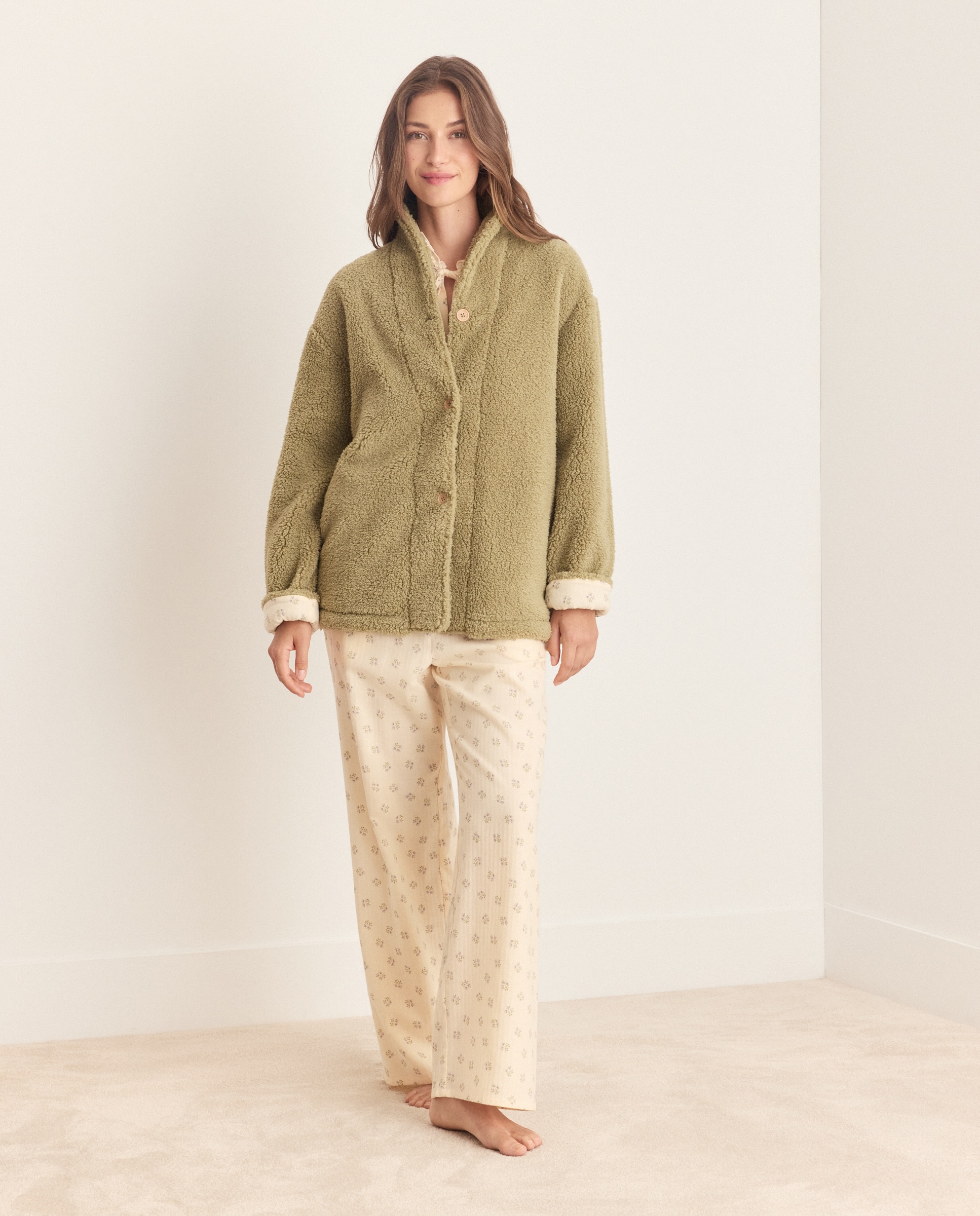 Bata corta lisa de mujer - Énfasis - Verde Verde-2