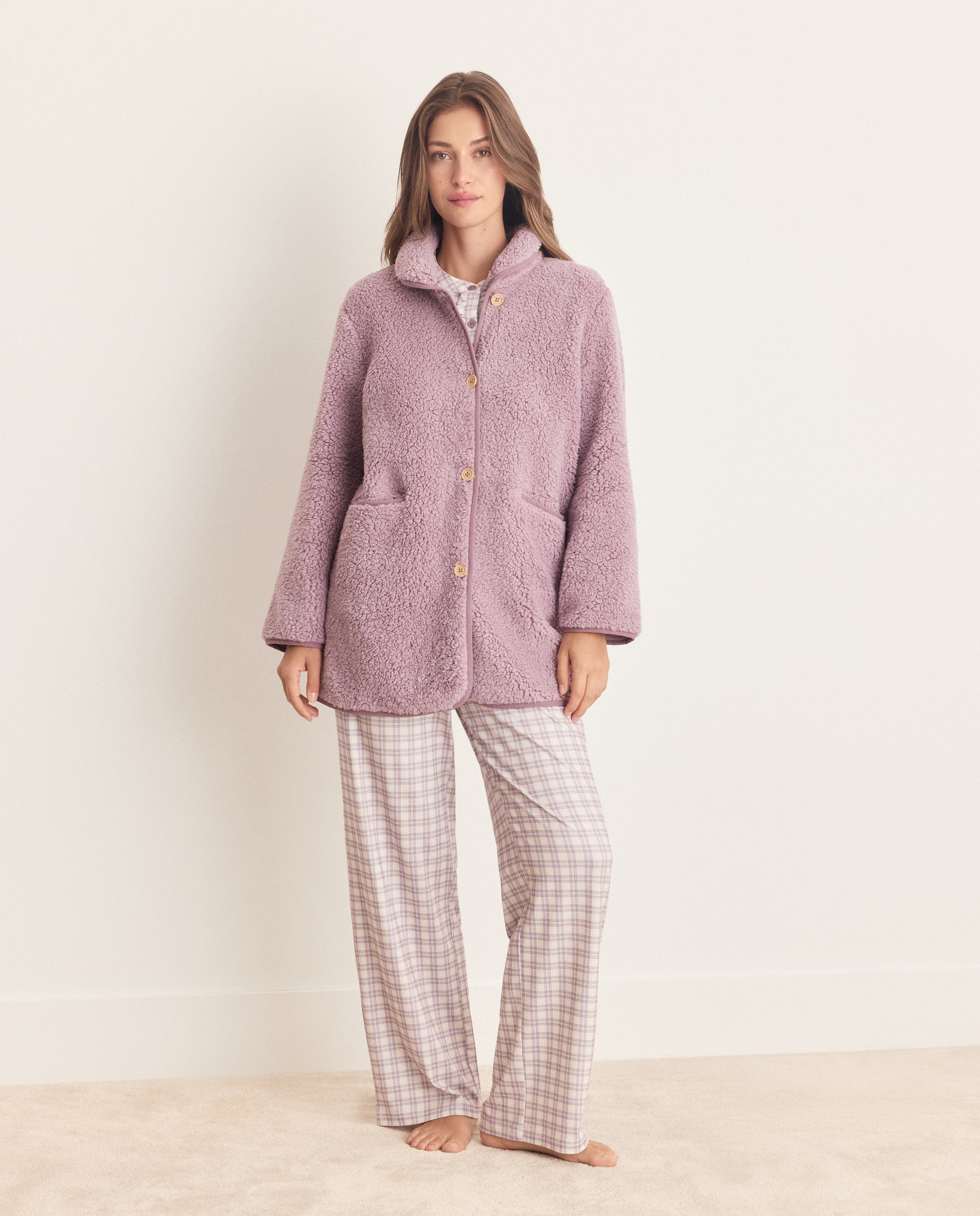 Bata lisa con botones de mujer - Énfasis - Morado Morado-2