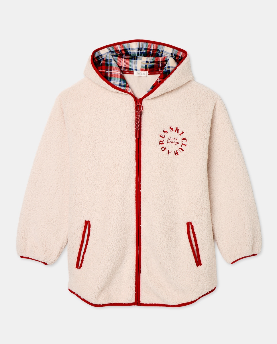 Robe com Fecho de Correr e Capuz aos Quadrados 120 Cru-5