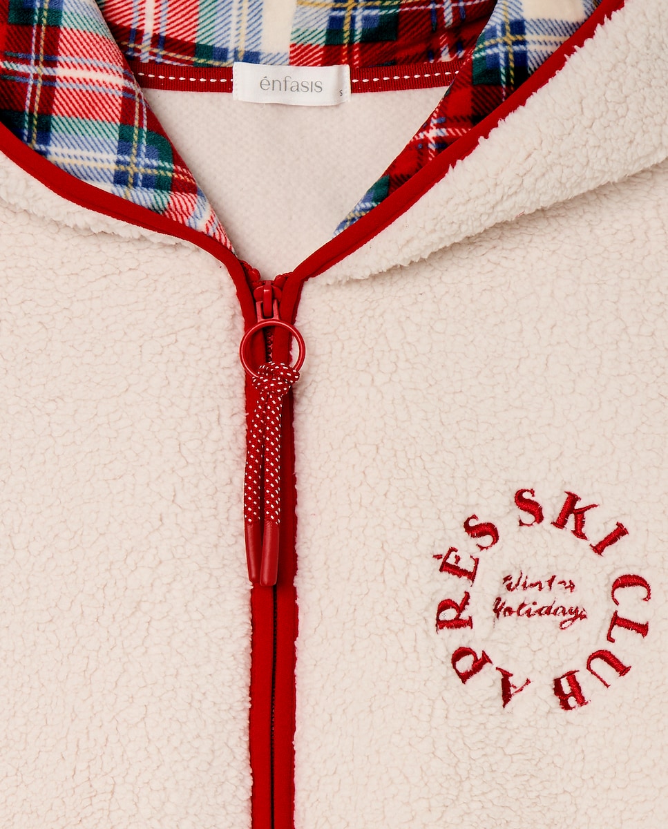 Robe com Fecho de Correr e Capuz aos Quadrados 120 Cru-6