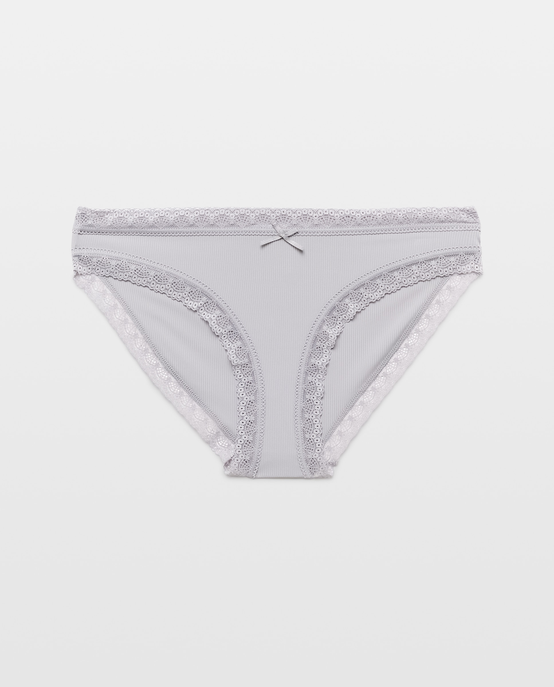 Cueca Canelada com Microfibra Cinzento-claro-3
