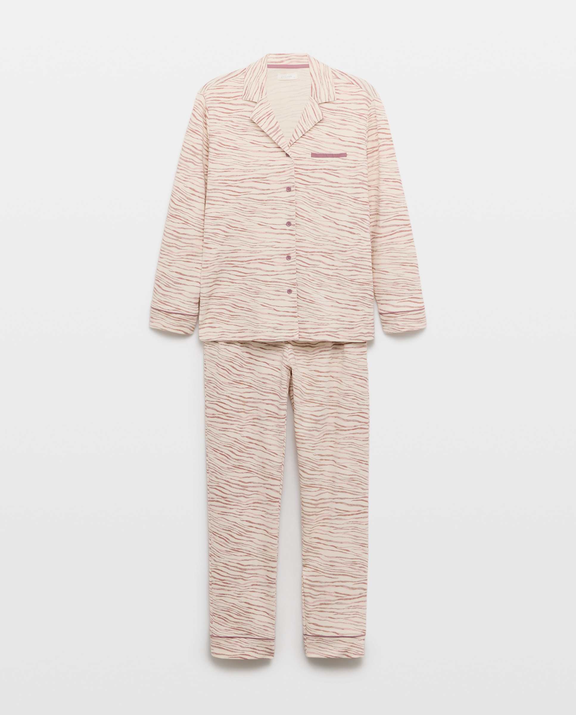 Pijama Tipo Camiseiro com Estampado e Detalhes em Cetim Rosa-3