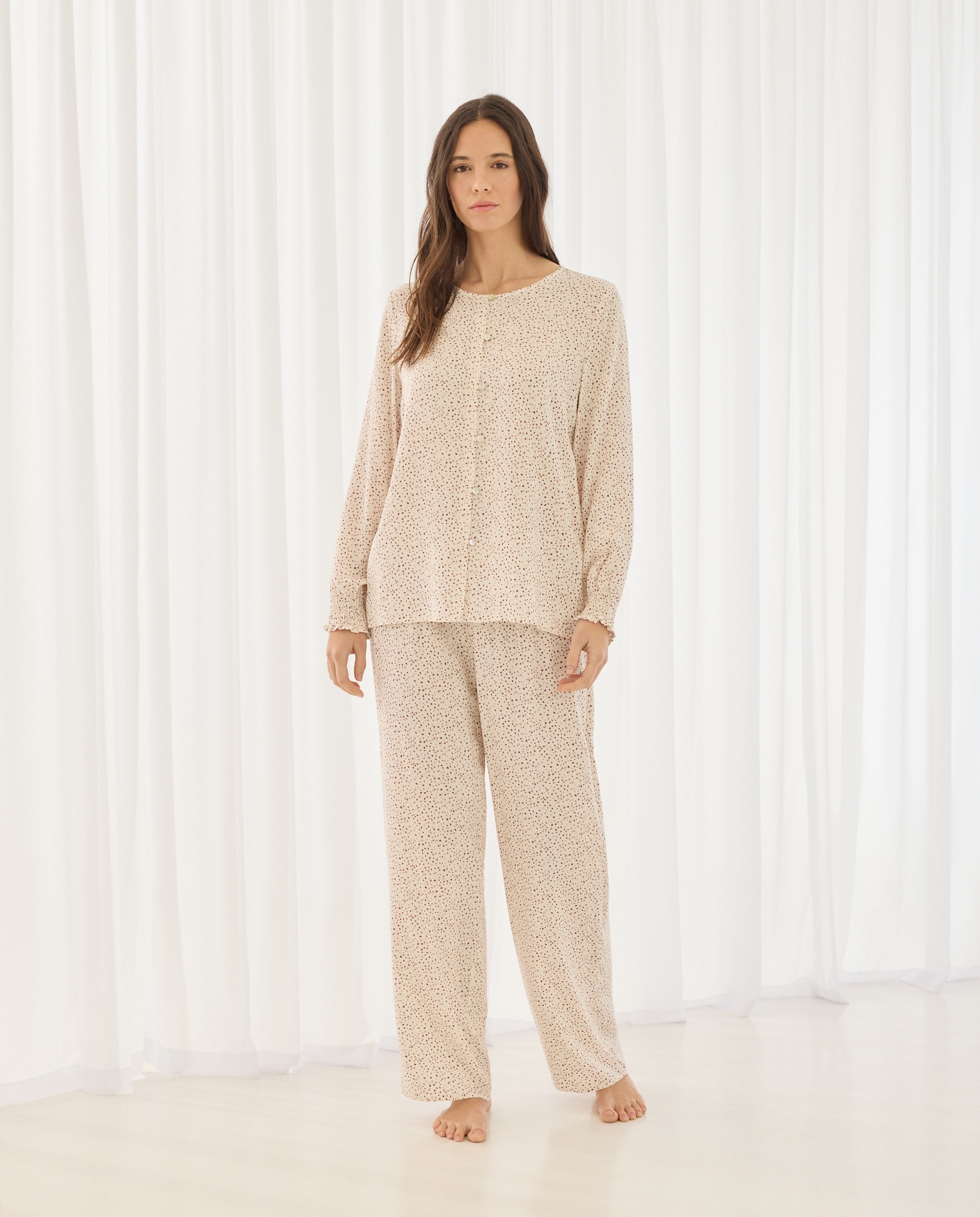 Pijama com Estampado Floral e Mangas em Balão Rice Paper-1