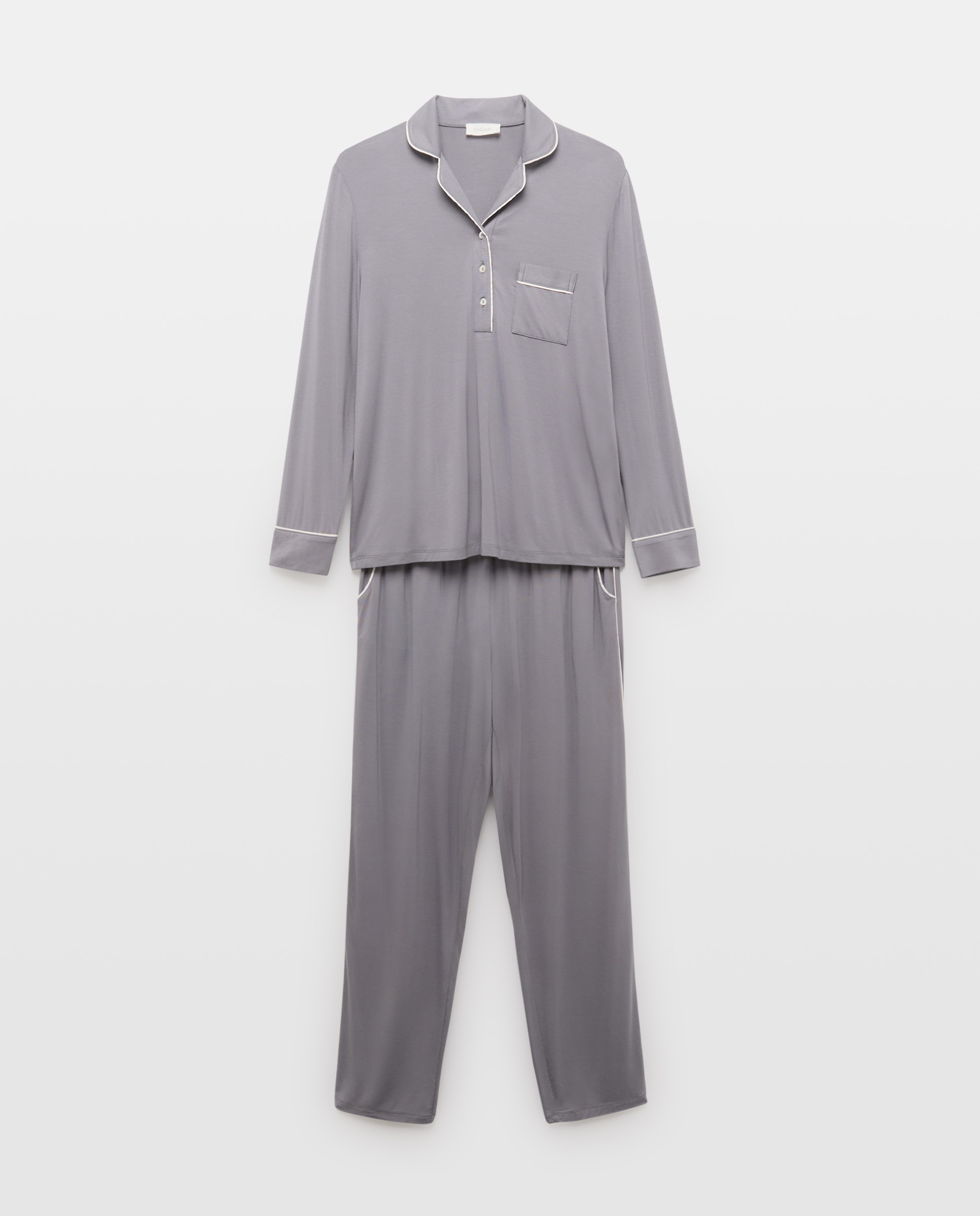 Pijama Camiseiro Liso 820 Cinzento Médio-3