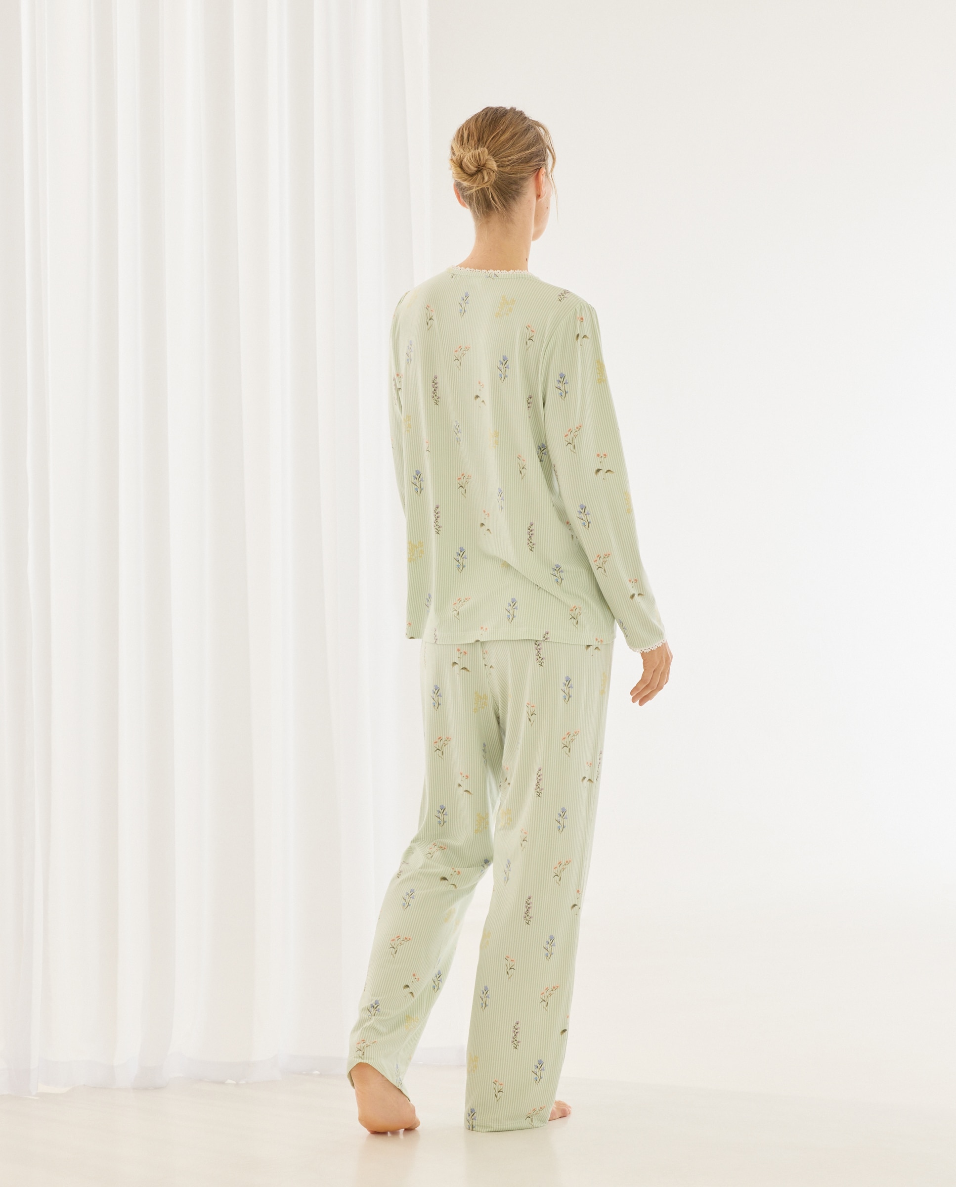 Pijama camisero de mujer a rayas - Énfasis - Verde Verde-2