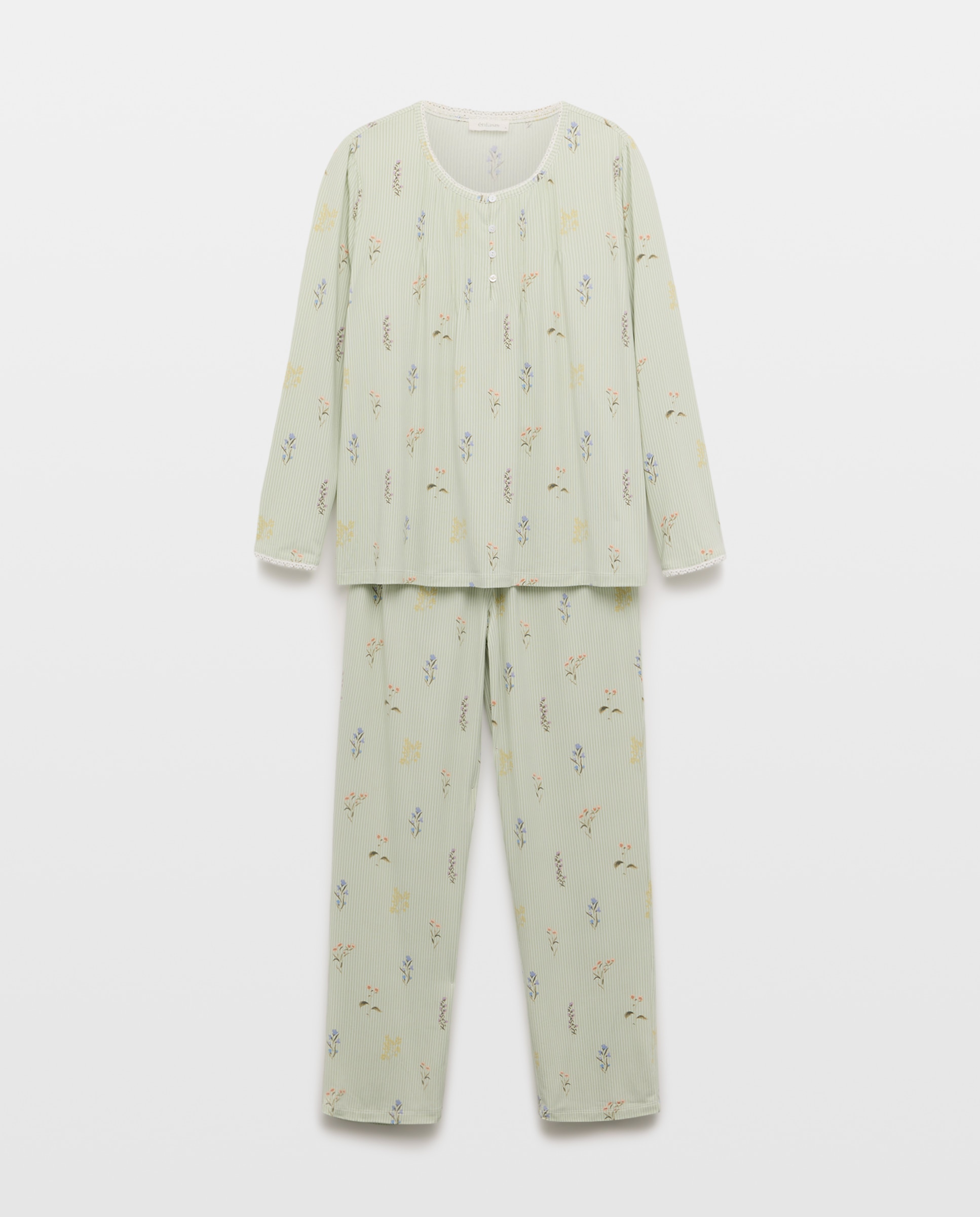 Pijama camisero de mujer a rayas - Énfasis - Verde Verde-3