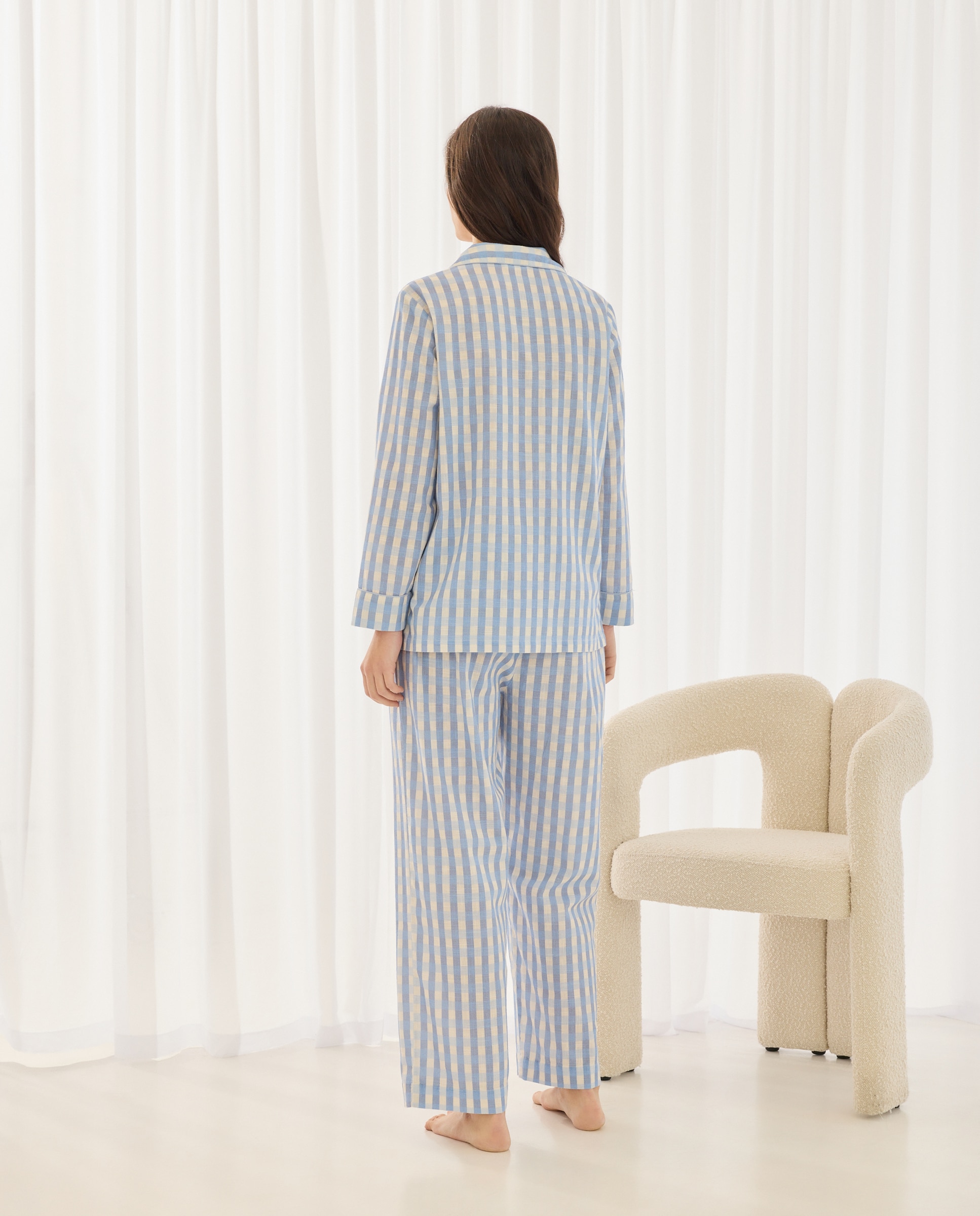 Pijama Camiseiro aos Quadrados Vichy Azul-2