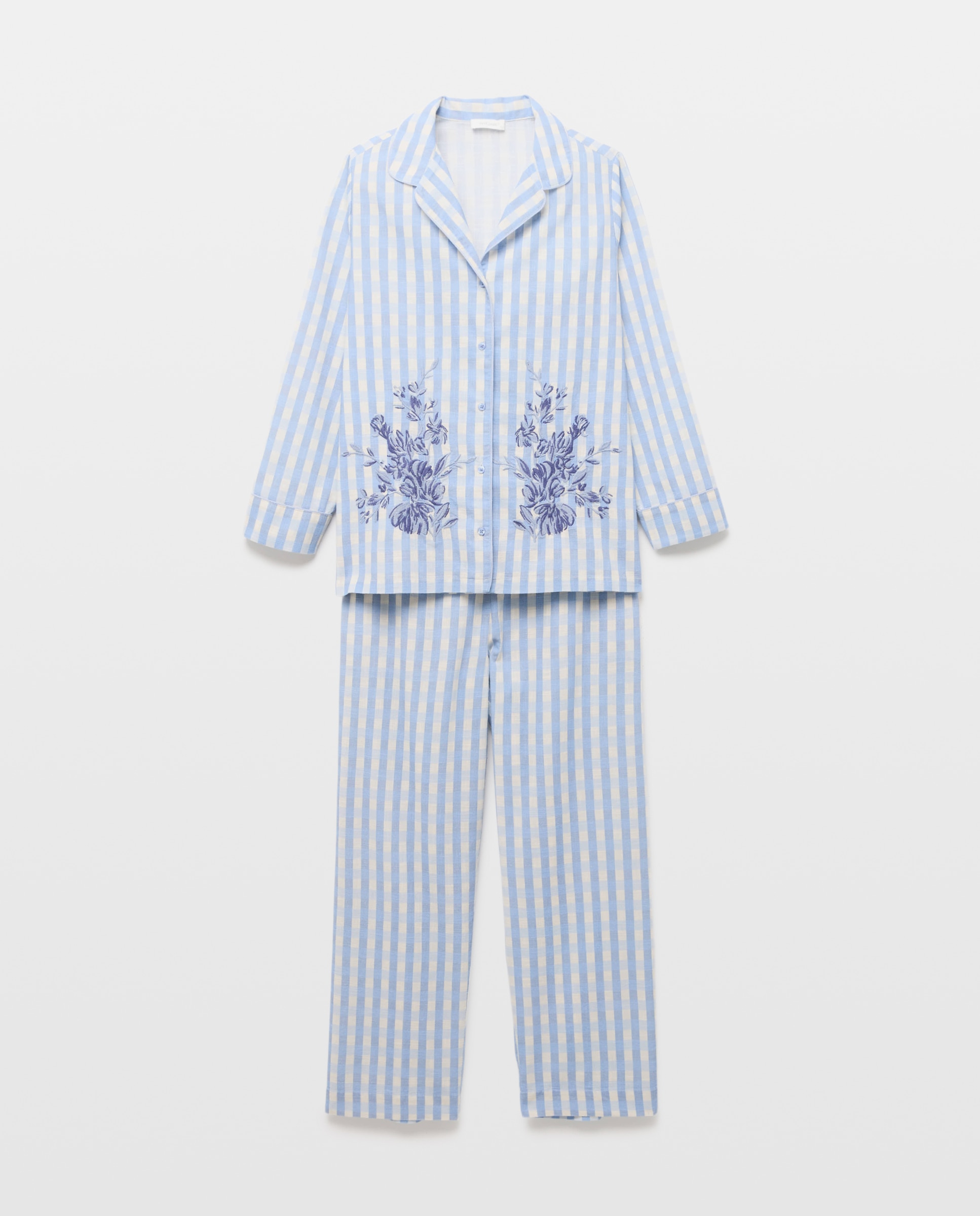 Pijama Camiseiro aos Quadrados Vichy Azul-3