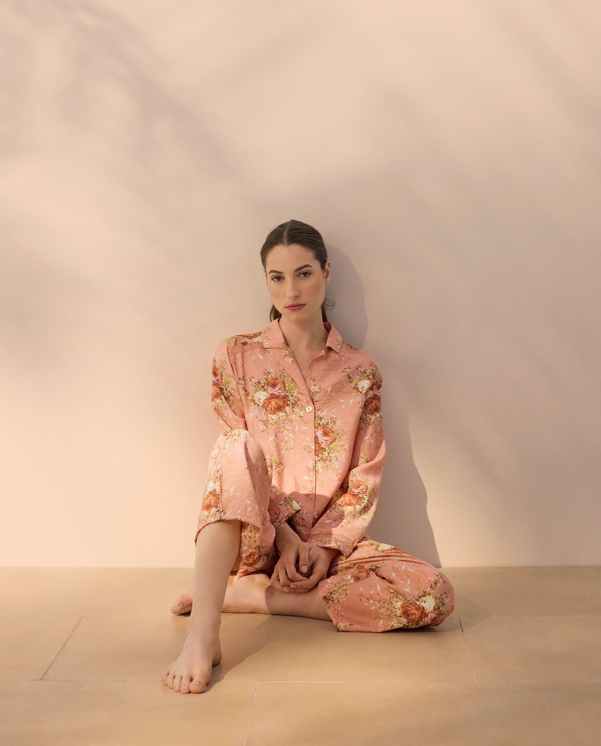 Pijama de mujer floral con lazada - Énfasis - Rosa Rosa-1