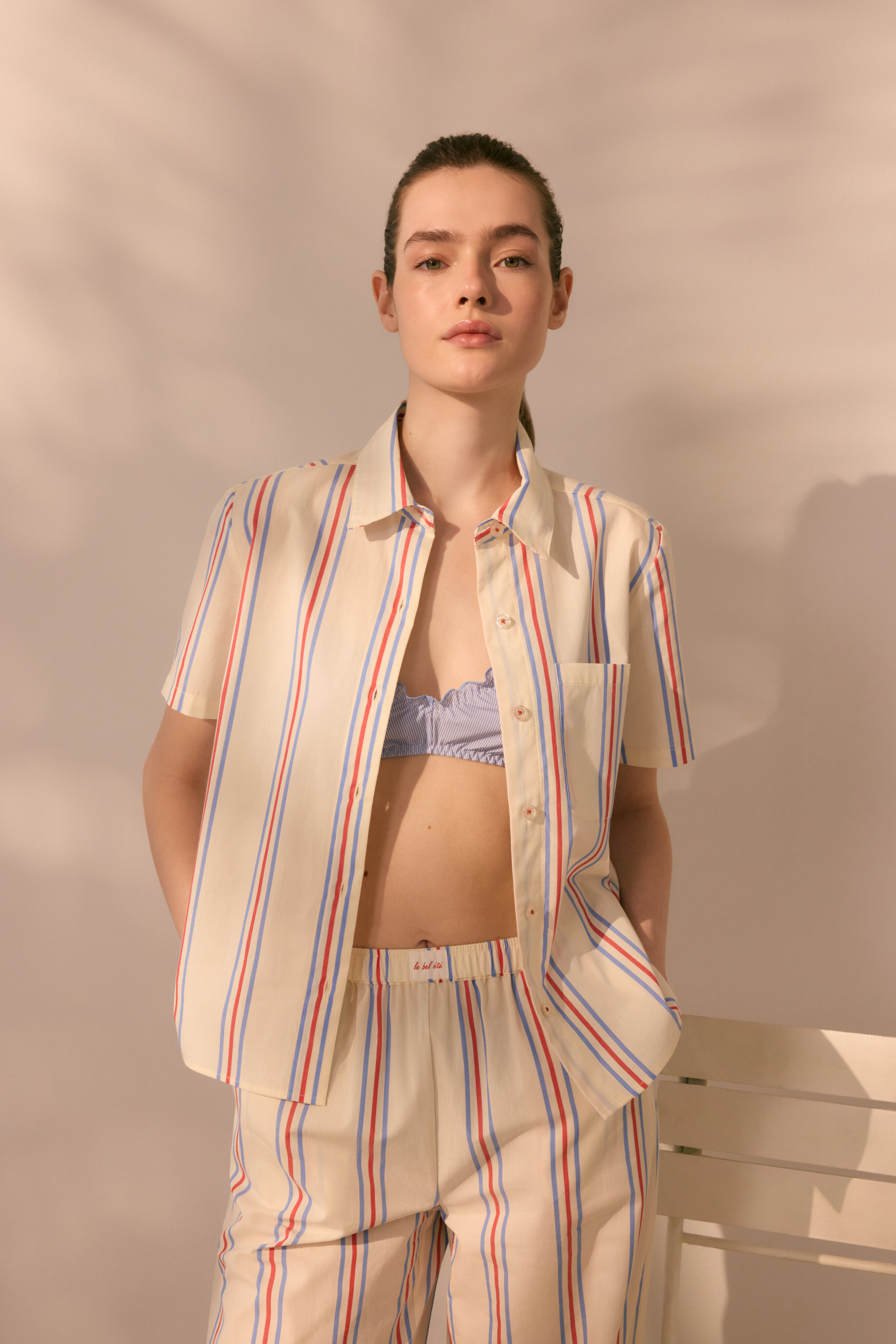 Pijama Camiseiro às Riscas Branco-2