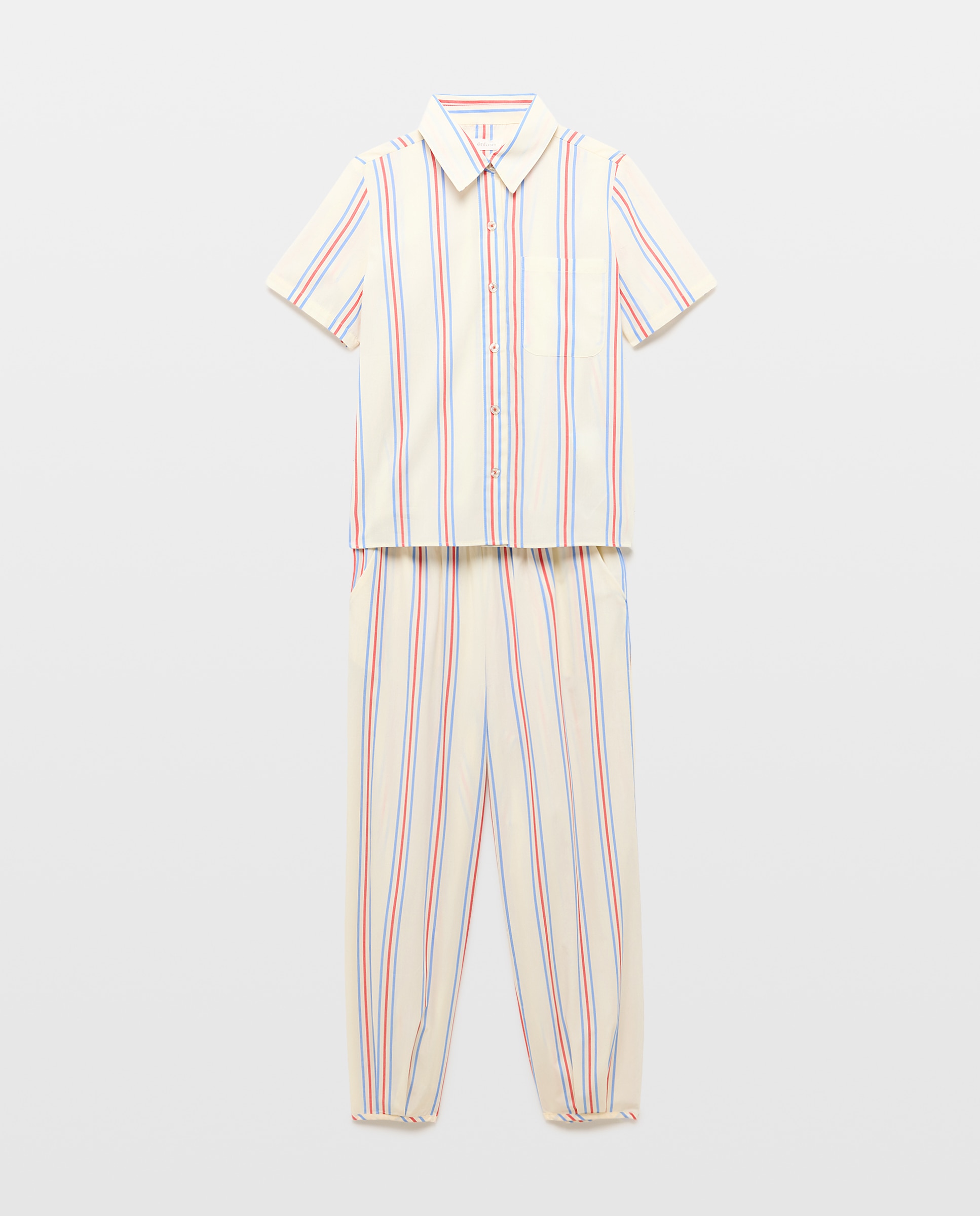 Pijama Camiseiro às Riscas Branco-5