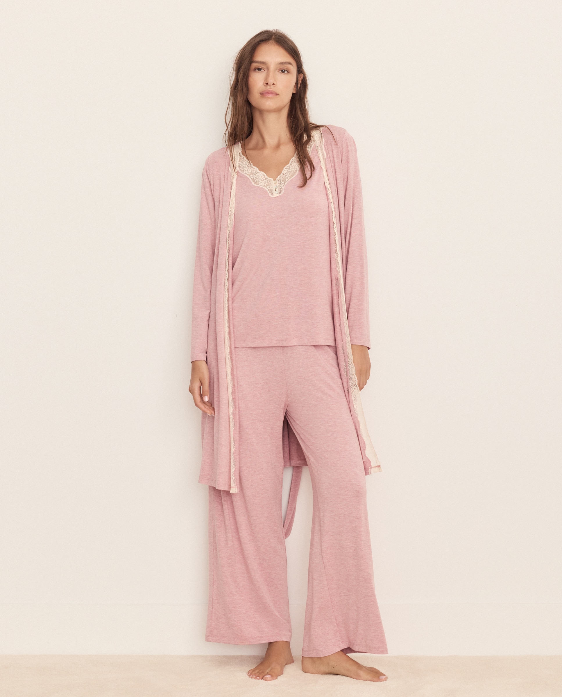Pijama com Detalhe na Gola 200 Rosa-2