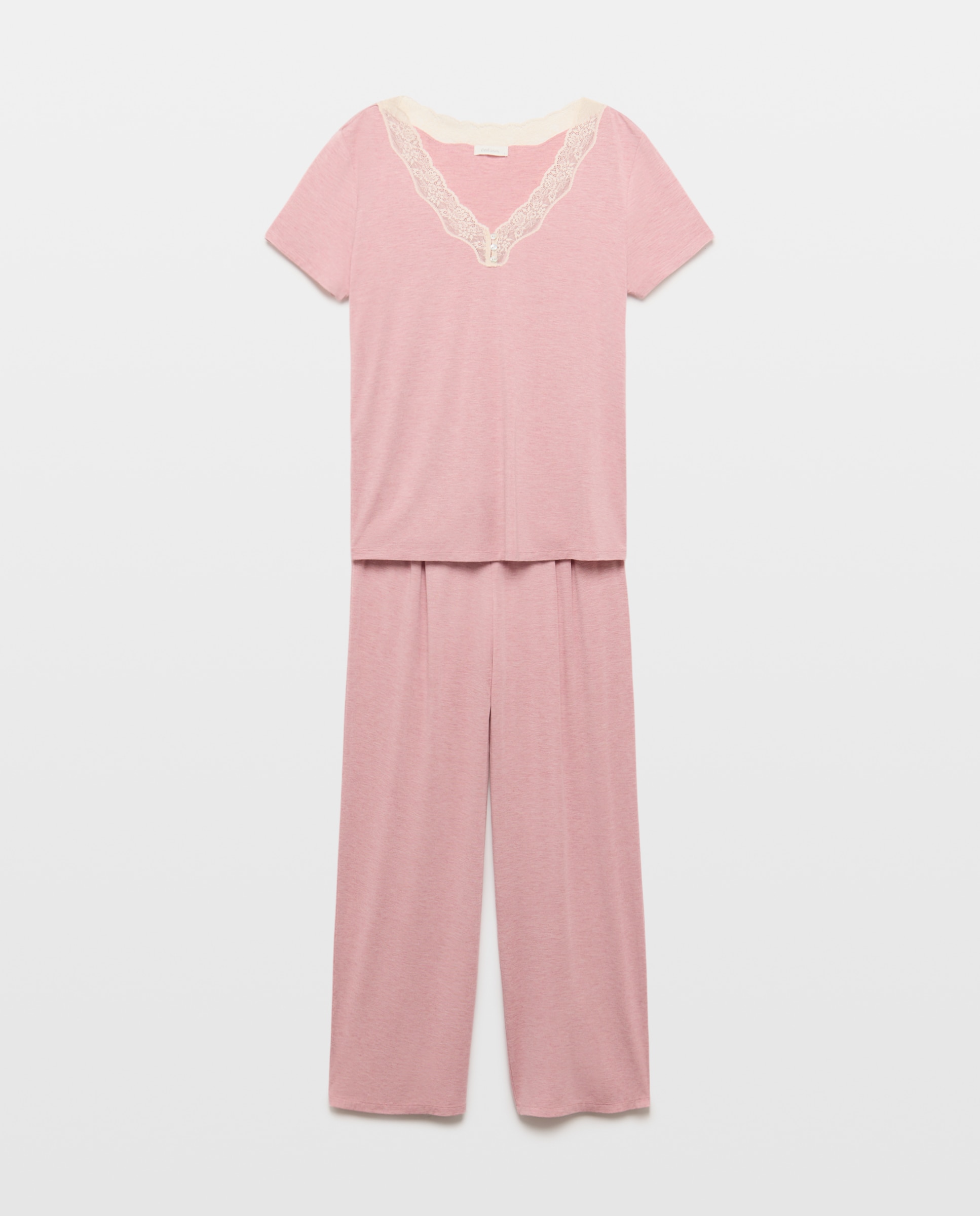 Pijama com Detalhe na Gola 200 Rosa-4