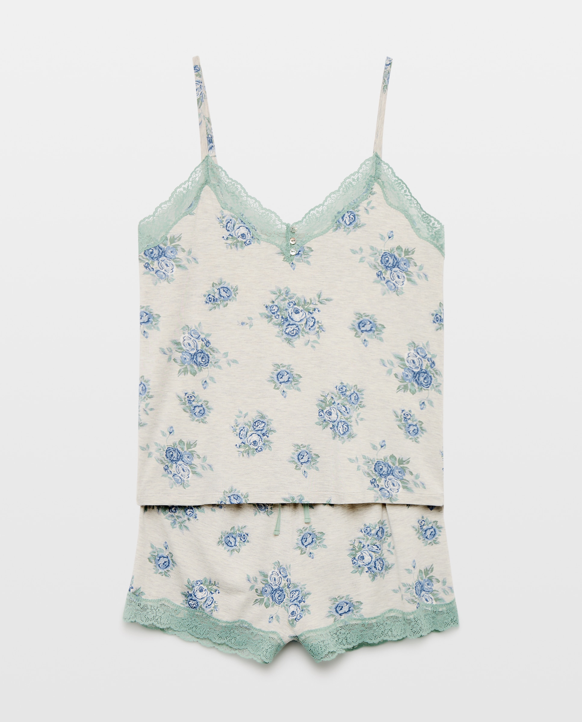 Pijama de mujer floral de tirantes - Énfasis - Verde Verde-4
