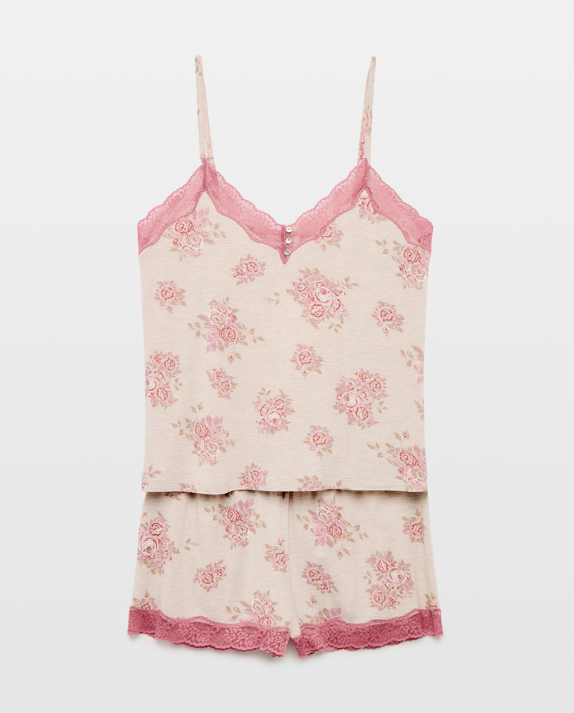 Pijama de mujer floral de tirantes - Énfasis - Rosa Rosa-4