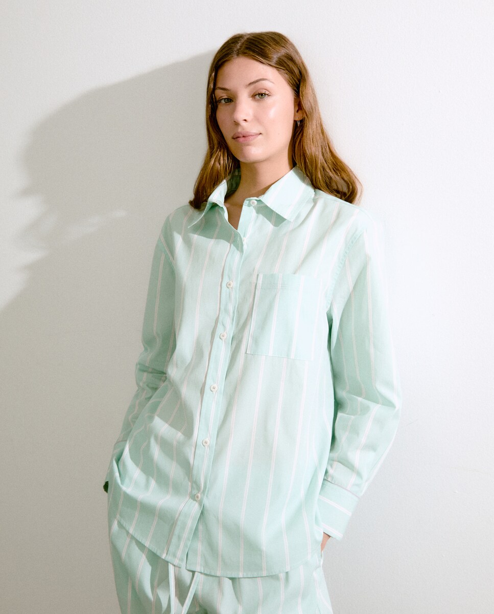 Pijama Camiseiro às Riscas Verde-2