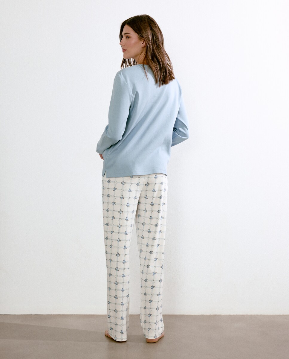 Pijama Comprido com T-shirt com Estampado Posicional Azul-claro-2