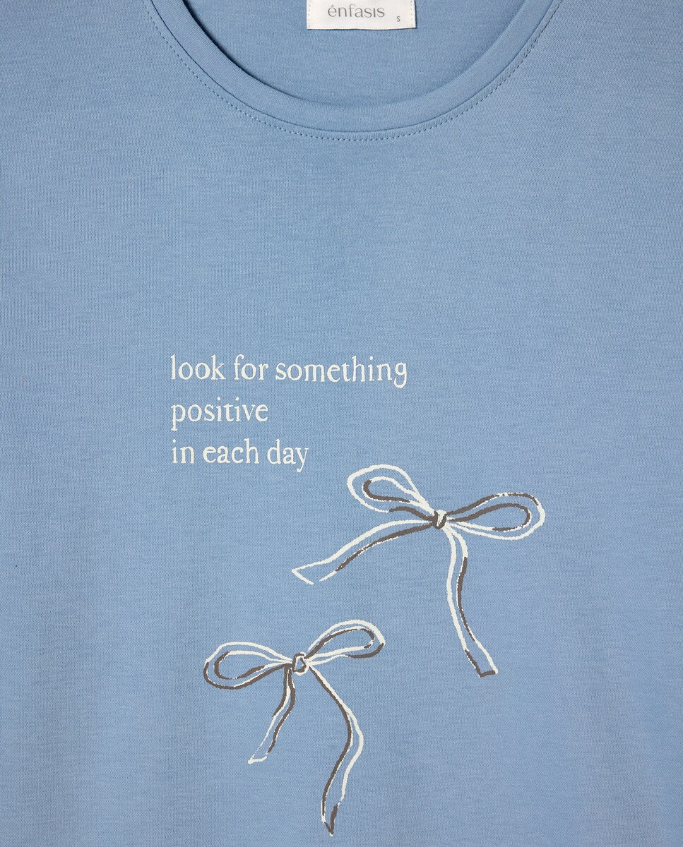 Pijama Comprido com T-shirt com Estampado Posicional Azul-claro-4