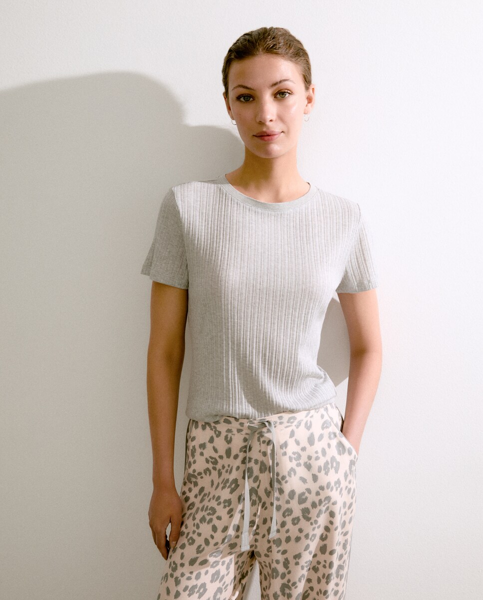 Pijama de Manga Curta com Calças Estampadas Branco-2