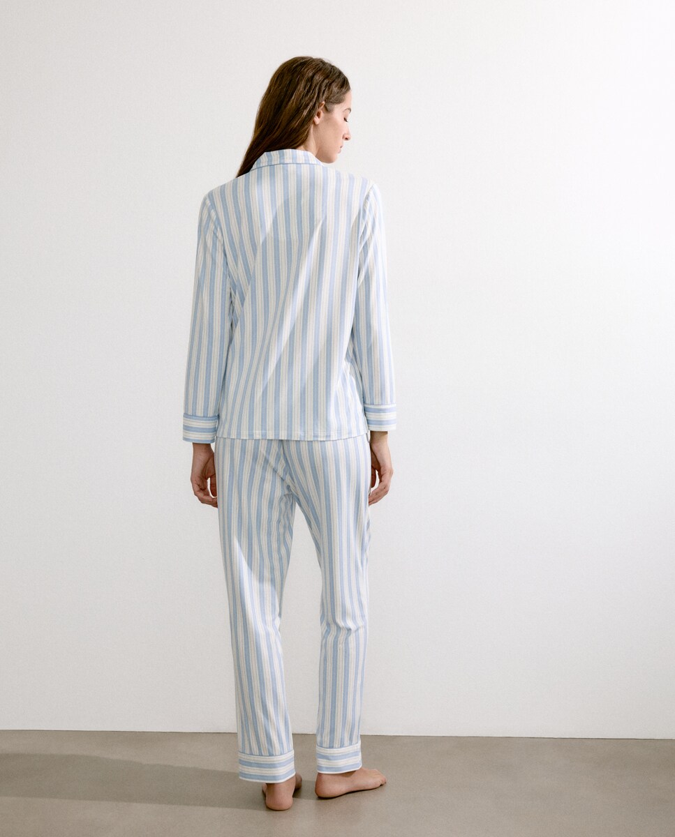 Pijama Camiseiro às Riscas 410 Azul Claro-2