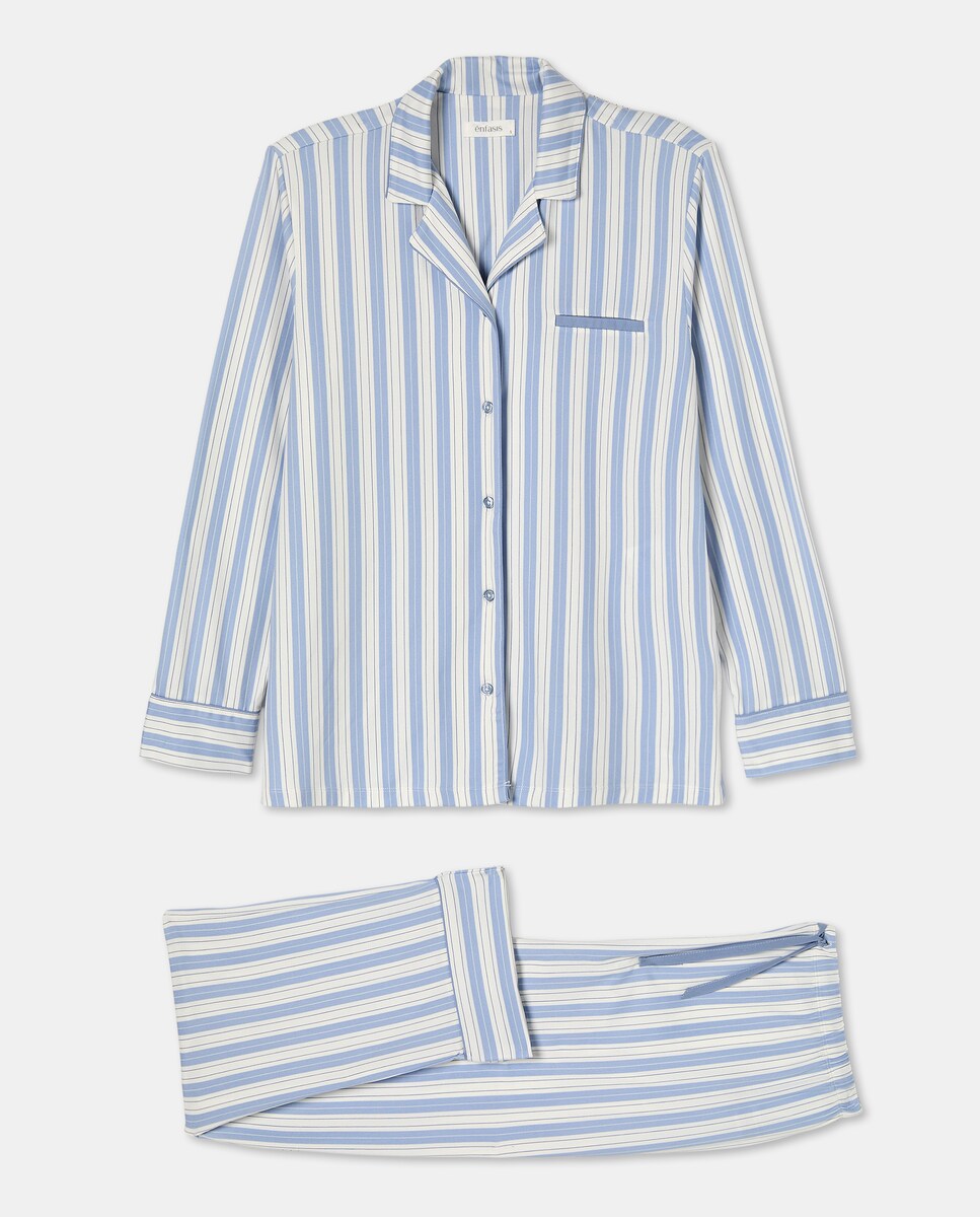 Pijama Camiseiro às Riscas 410 Azul Claro-4