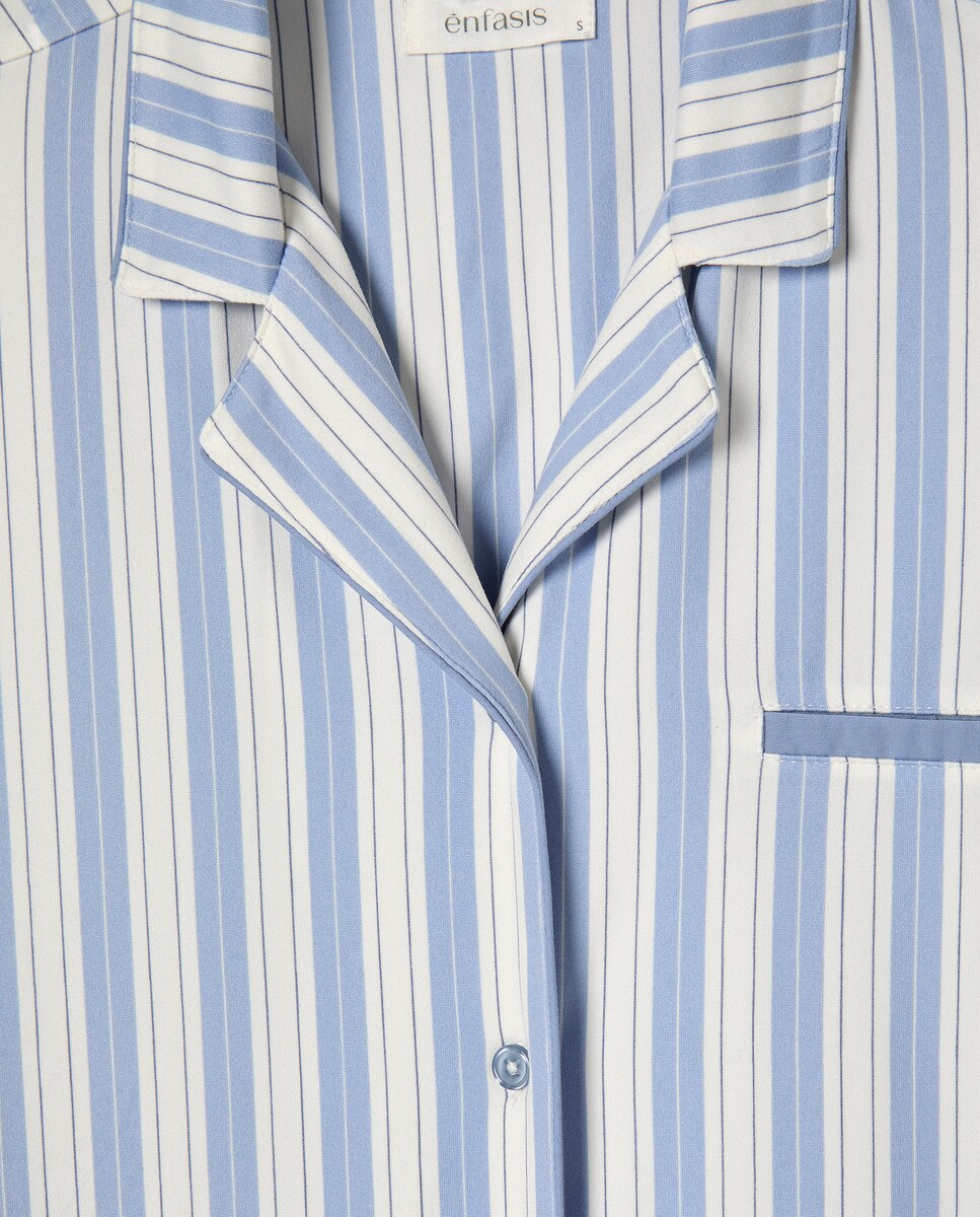 Pijama Camiseiro às Riscas 410 Azul Claro-5