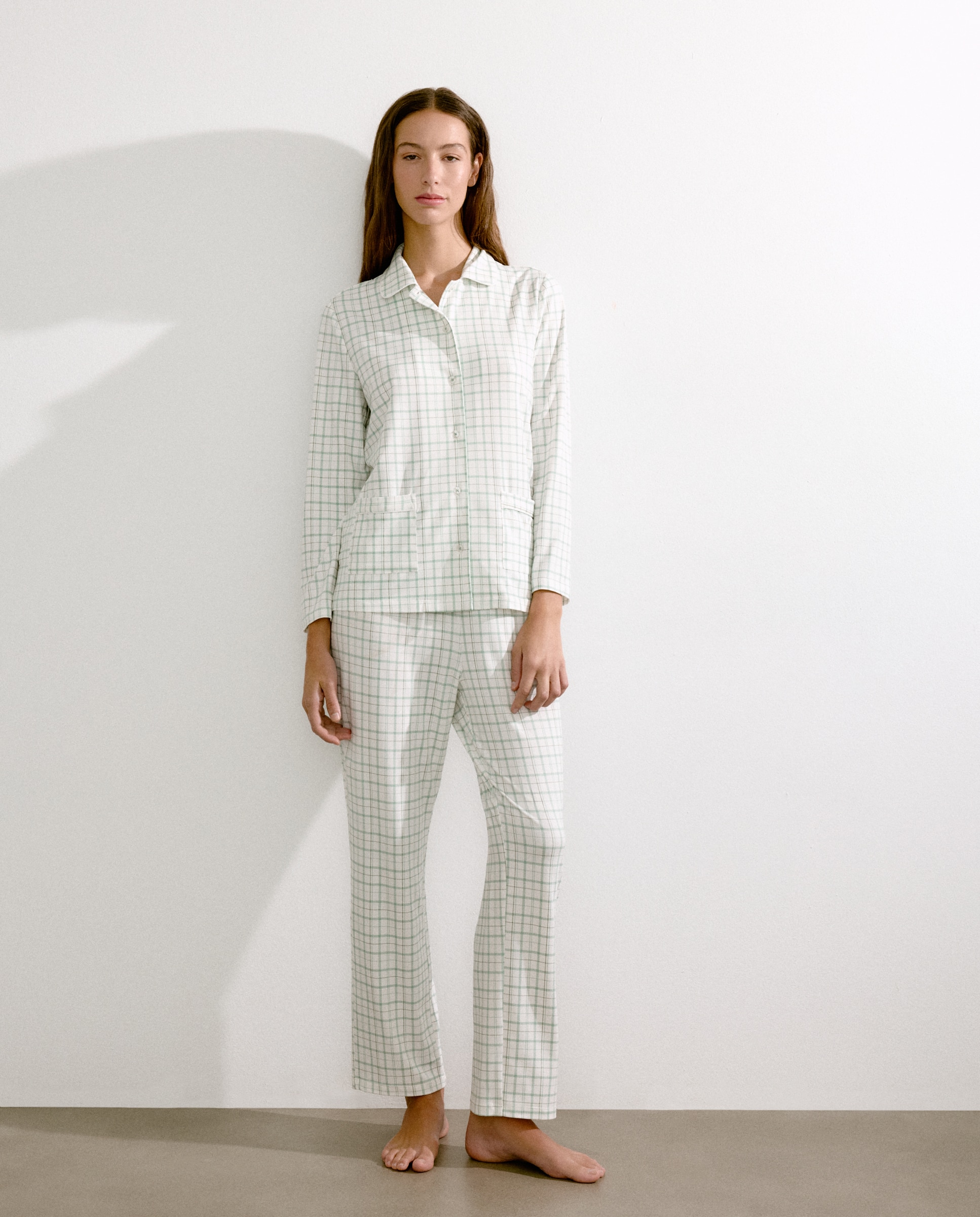 Pijama Camiseiro aos Quadrados 510 Verde Claro-1