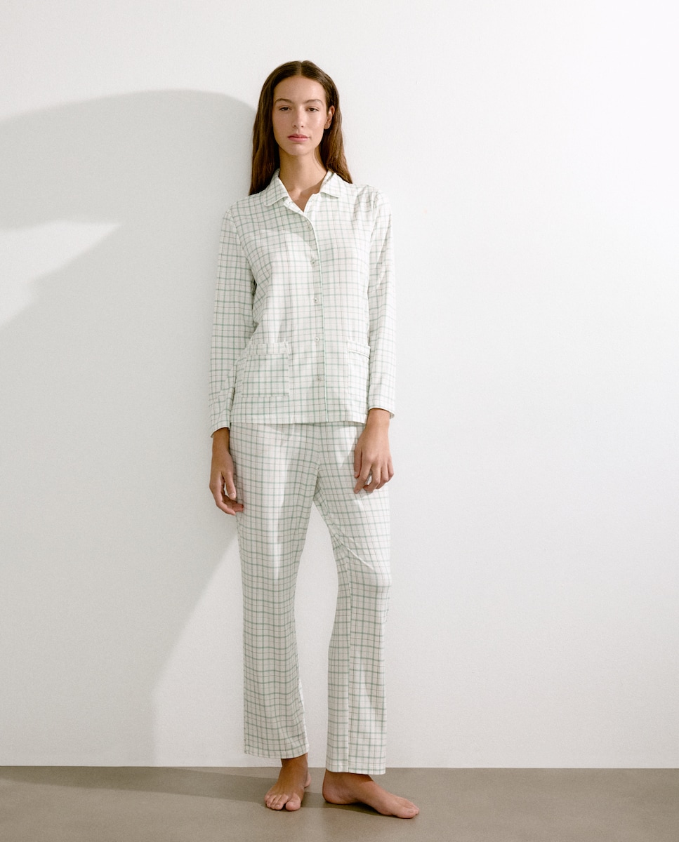 Pijama Camiseiro aos Quadrados 510 Verde Claro-1