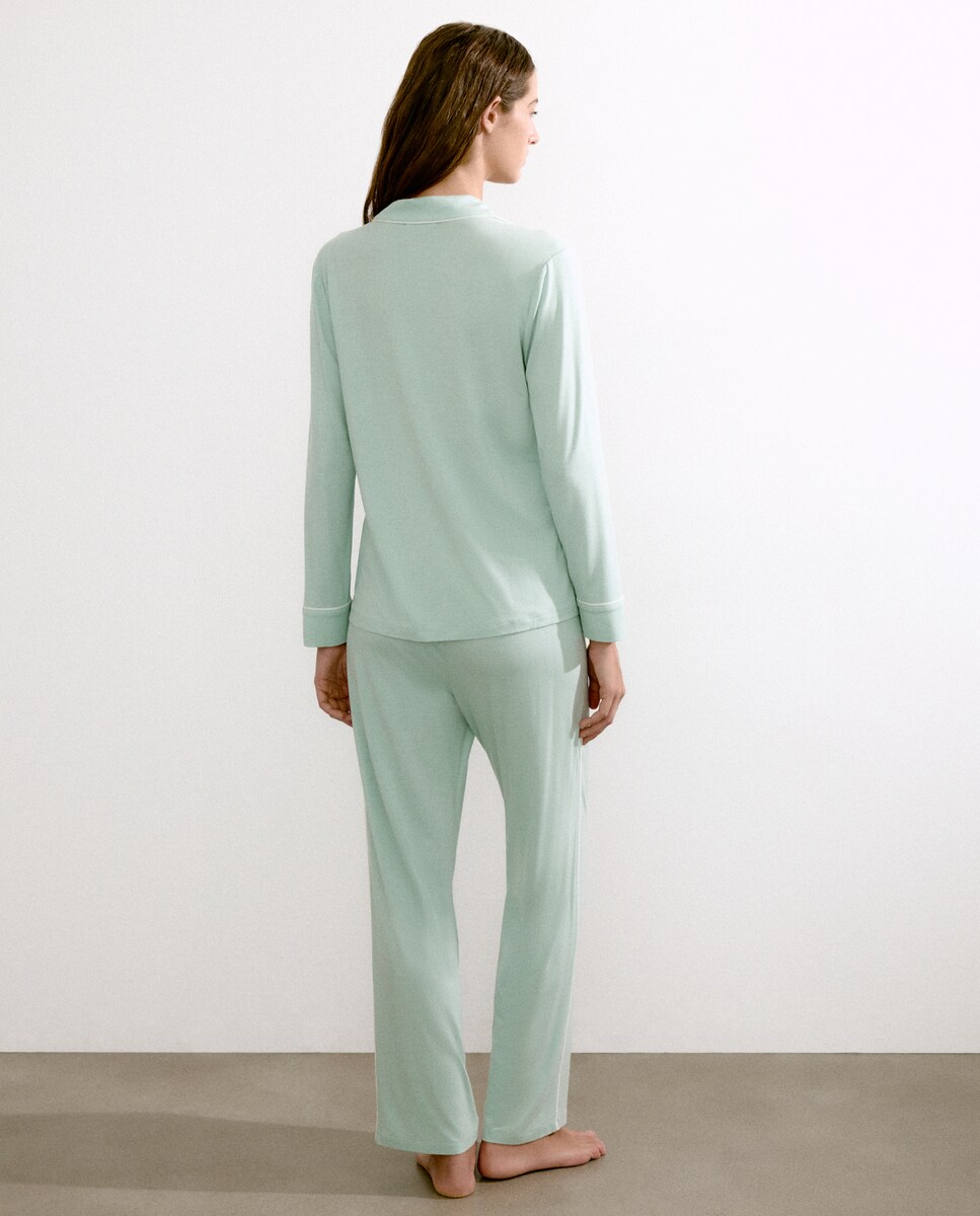 Pijama Camiseiro com Detalhe nas Mangas 510 Verde Claro-2