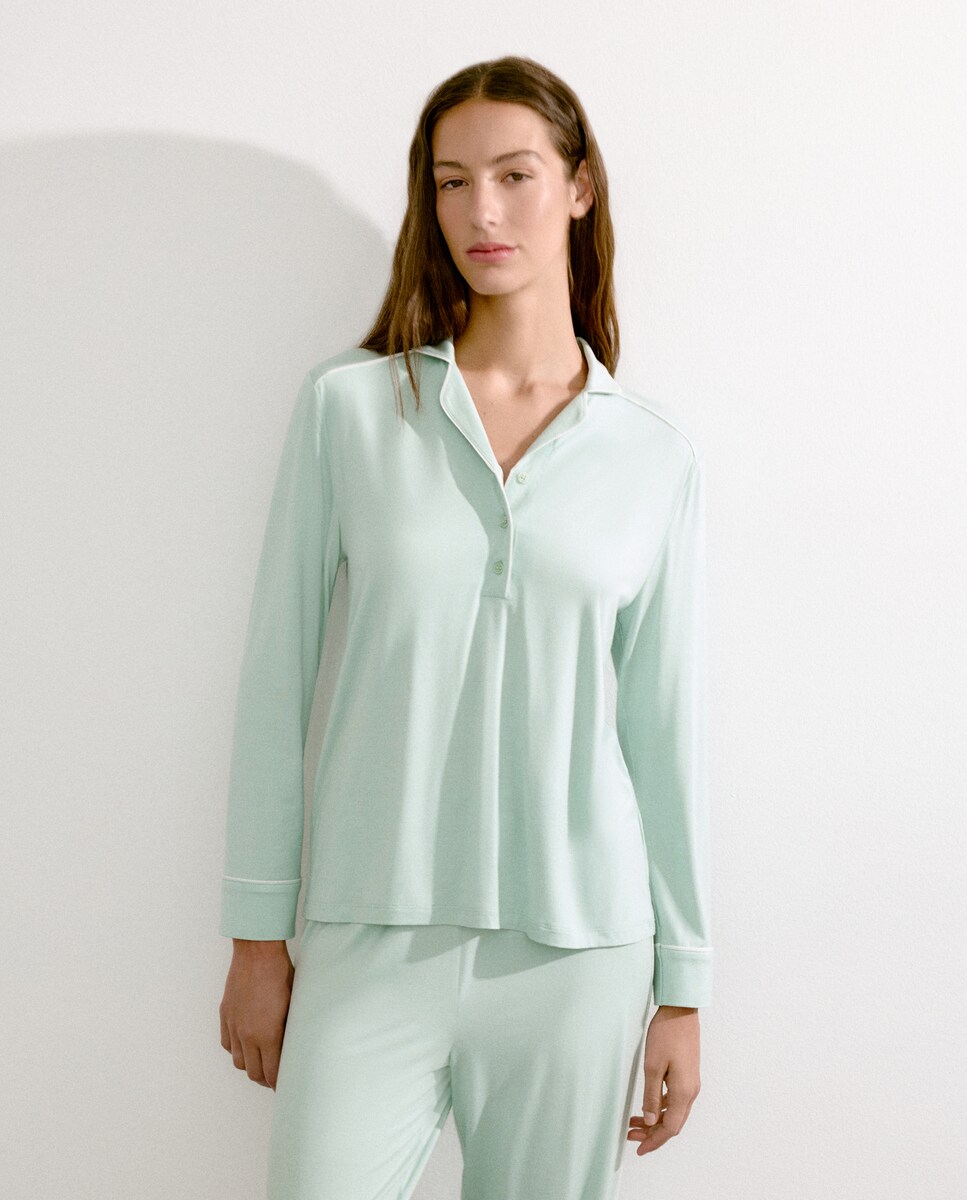 Pijama Camiseiro com Detalhe nas Mangas 510 Verde Claro-3