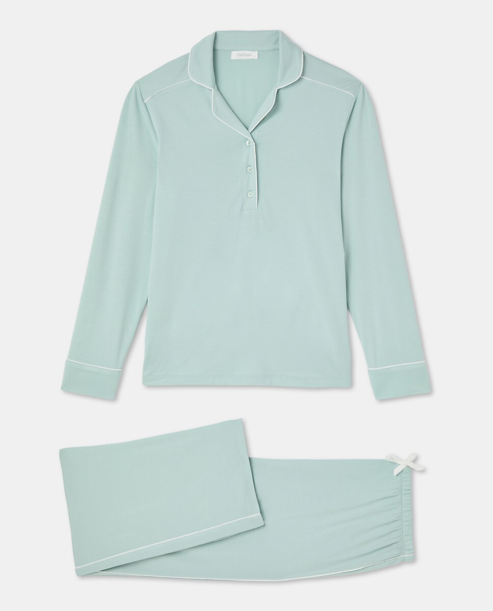 Pijama Camiseiro com Detalhe nas Mangas 510 Verde Claro-4