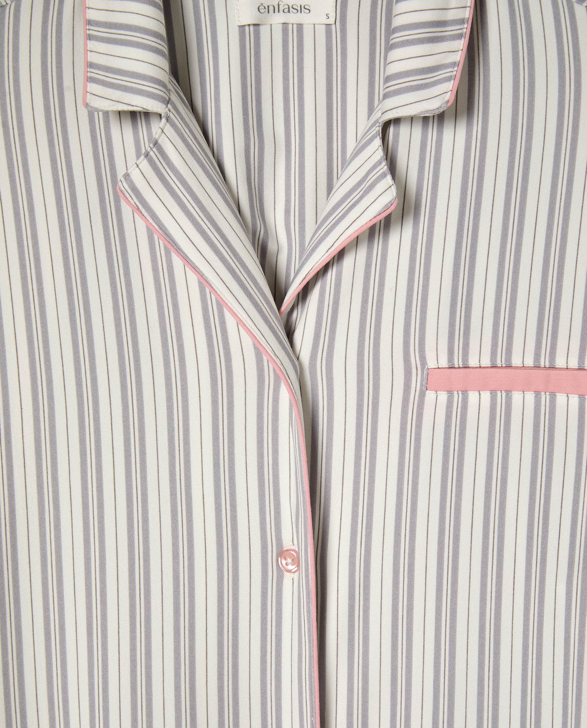 Pijama Camiseiro às Riscas Cinzento-claro-5