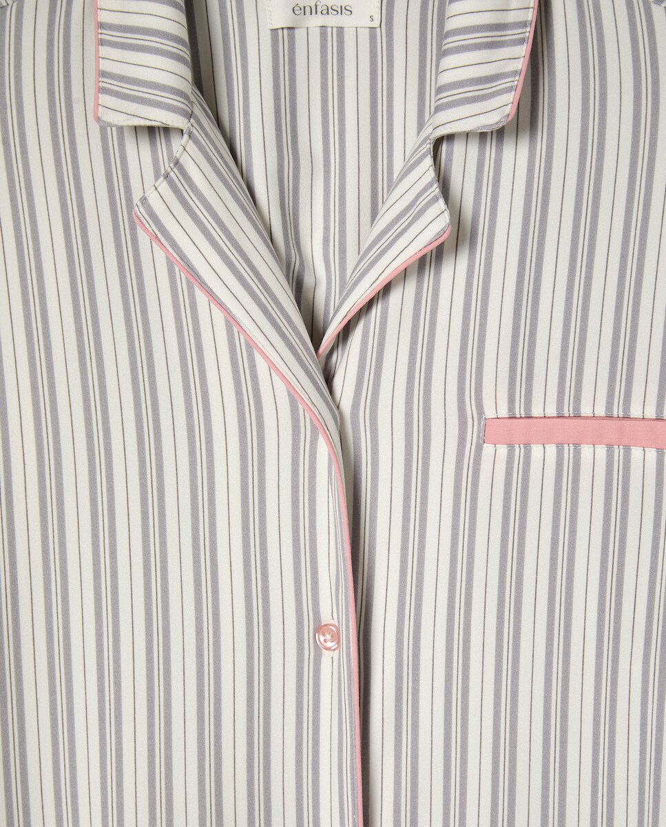 Pijama Camiseiro às Riscas Cinzento-claro-5