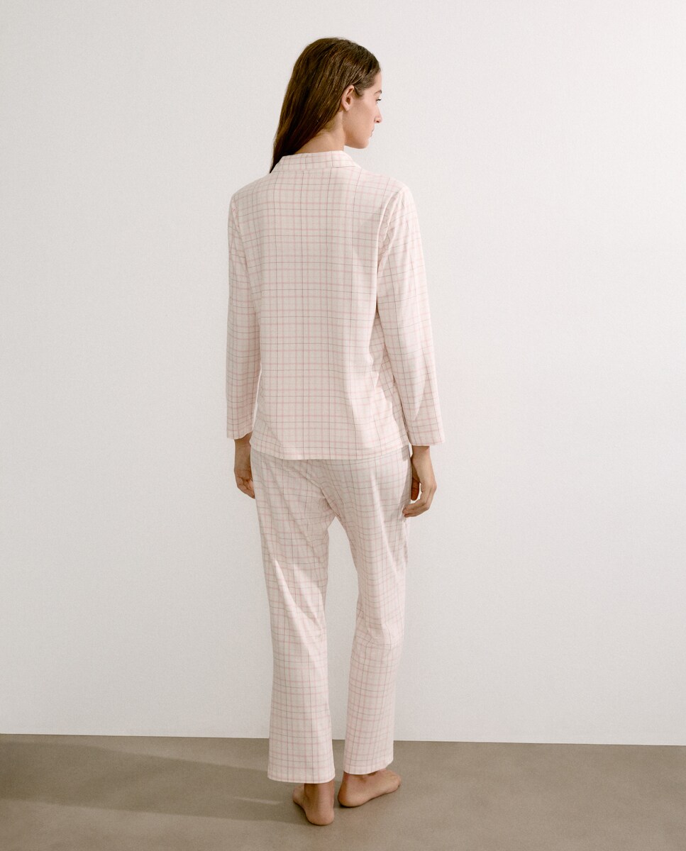 Pijama Camiseiro aos Quadrados Rosa-claro-2