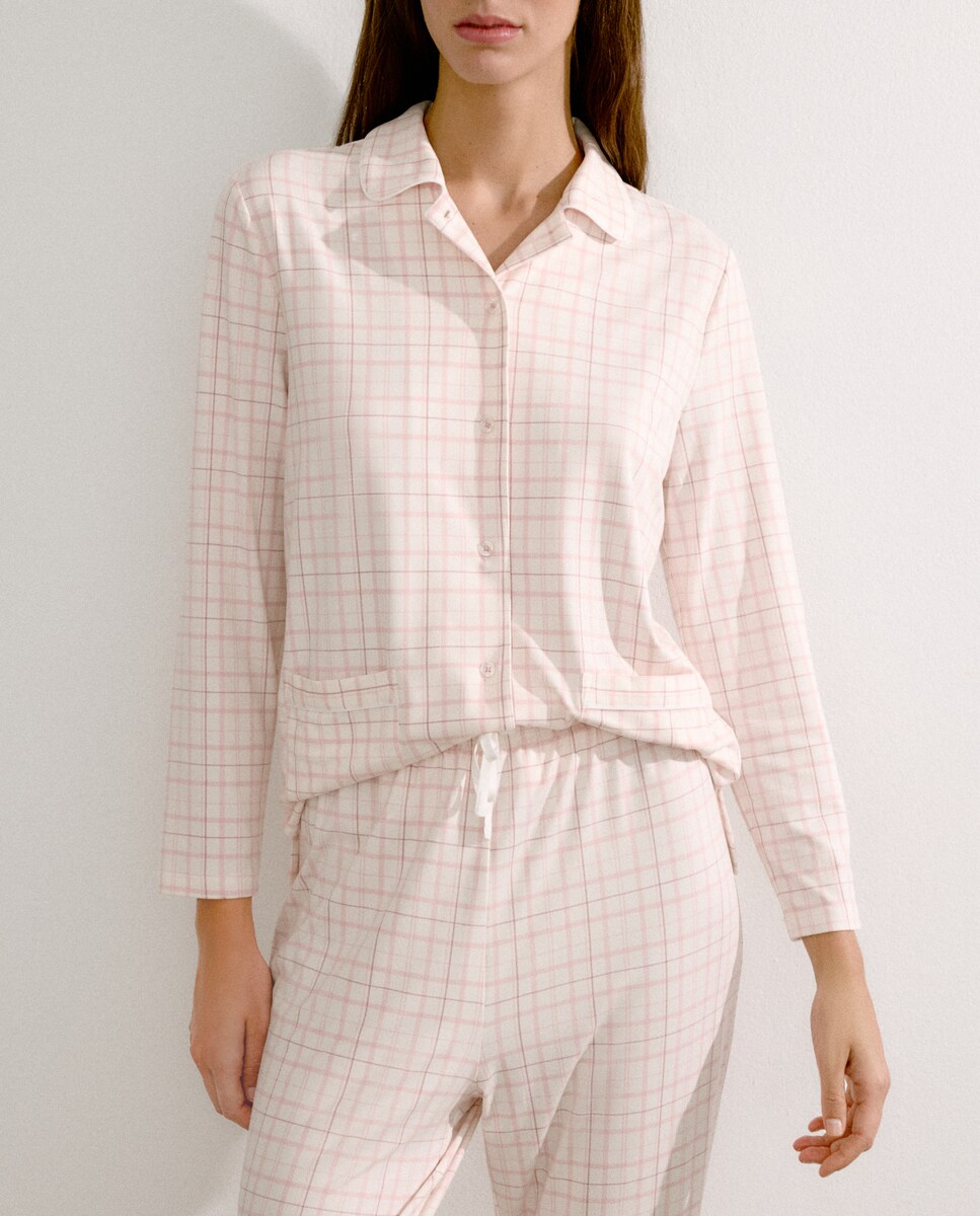 Pijama Camiseiro aos Quadrados Rosa-claro-3