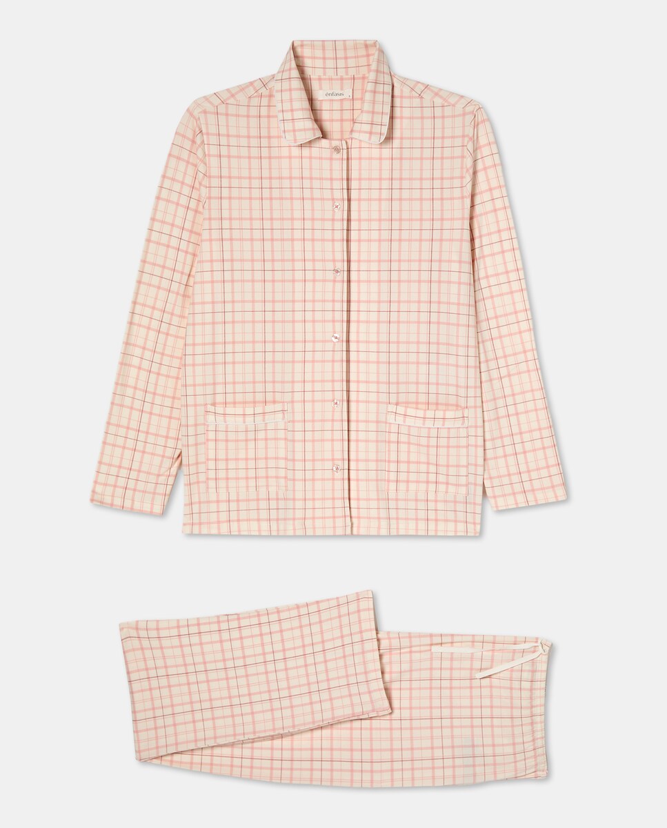 Pijama Camiseiro aos Quadrados Rosa-claro-4