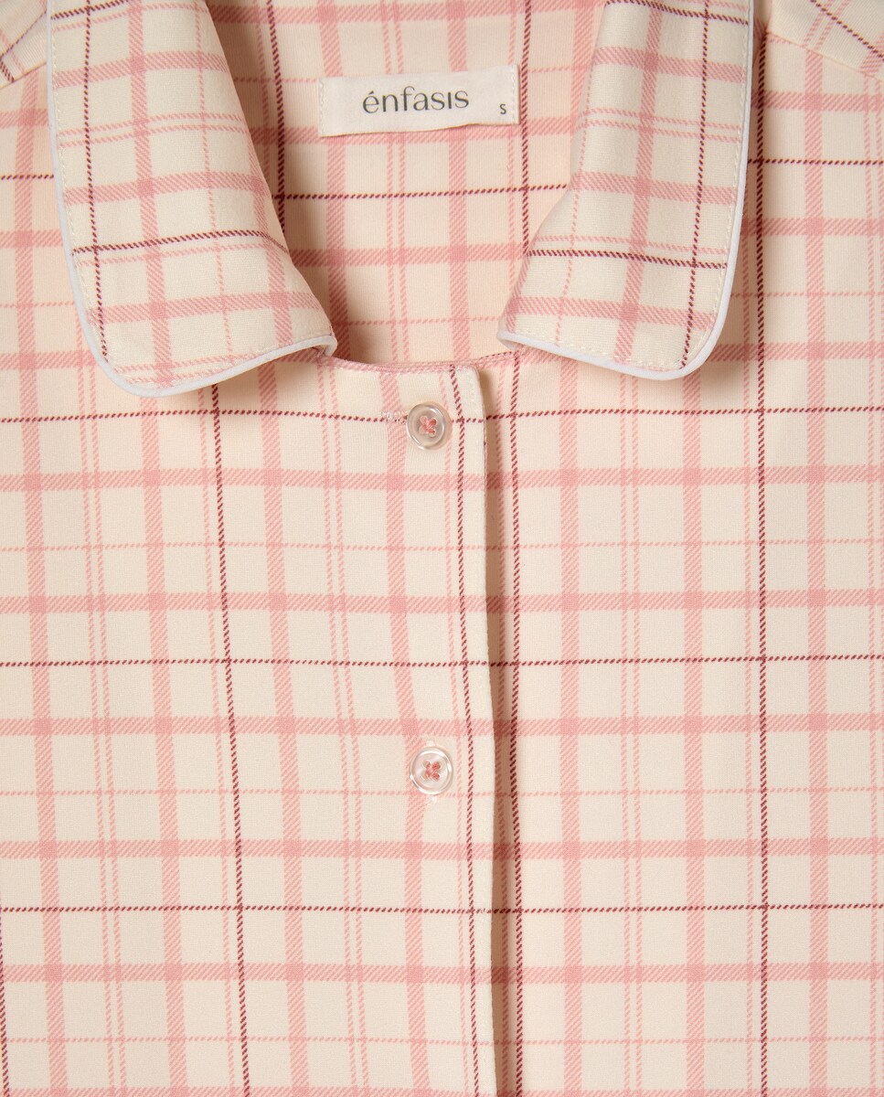 Pijama Camiseiro aos Quadrados Rosa-claro-5