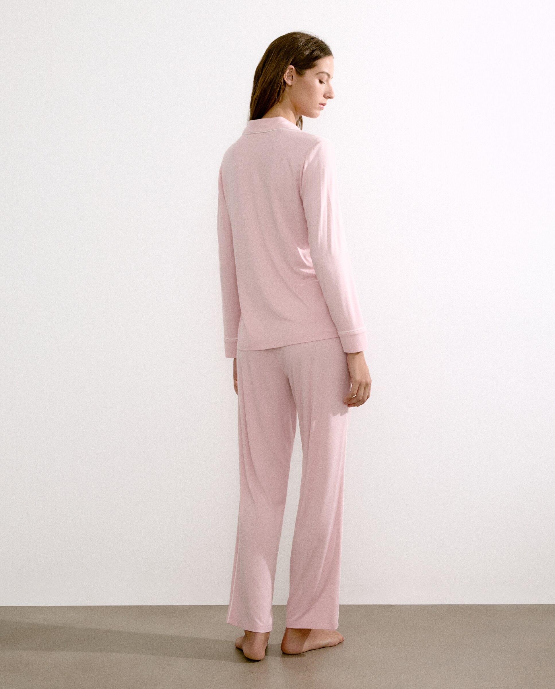 Pijama Camiseiro com Detalhe nas Mangas Rosa-claro-2