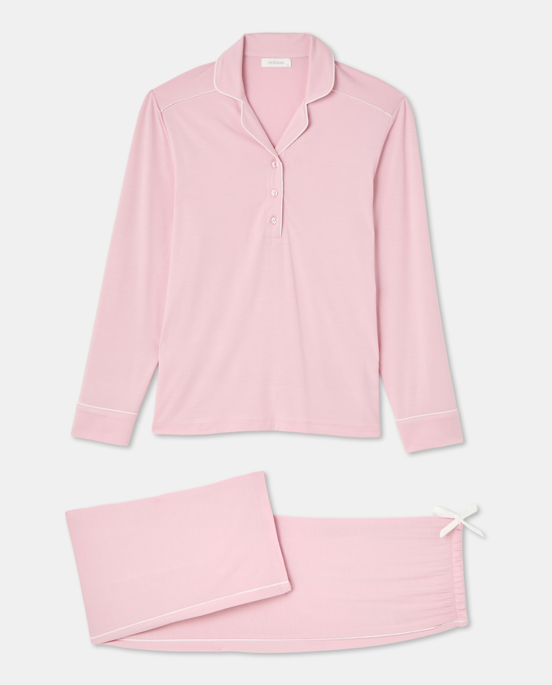 Pijama Camiseiro com Detalhe nas Mangas Rosa-claro-3