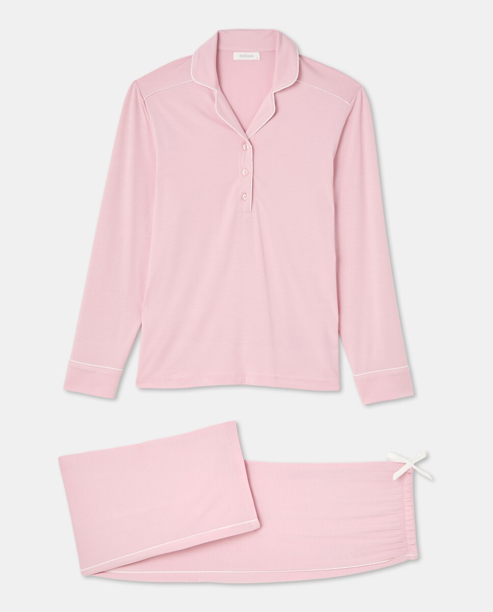 Pijama Camiseiro com Detalhe nas Mangas Rosa-claro-3