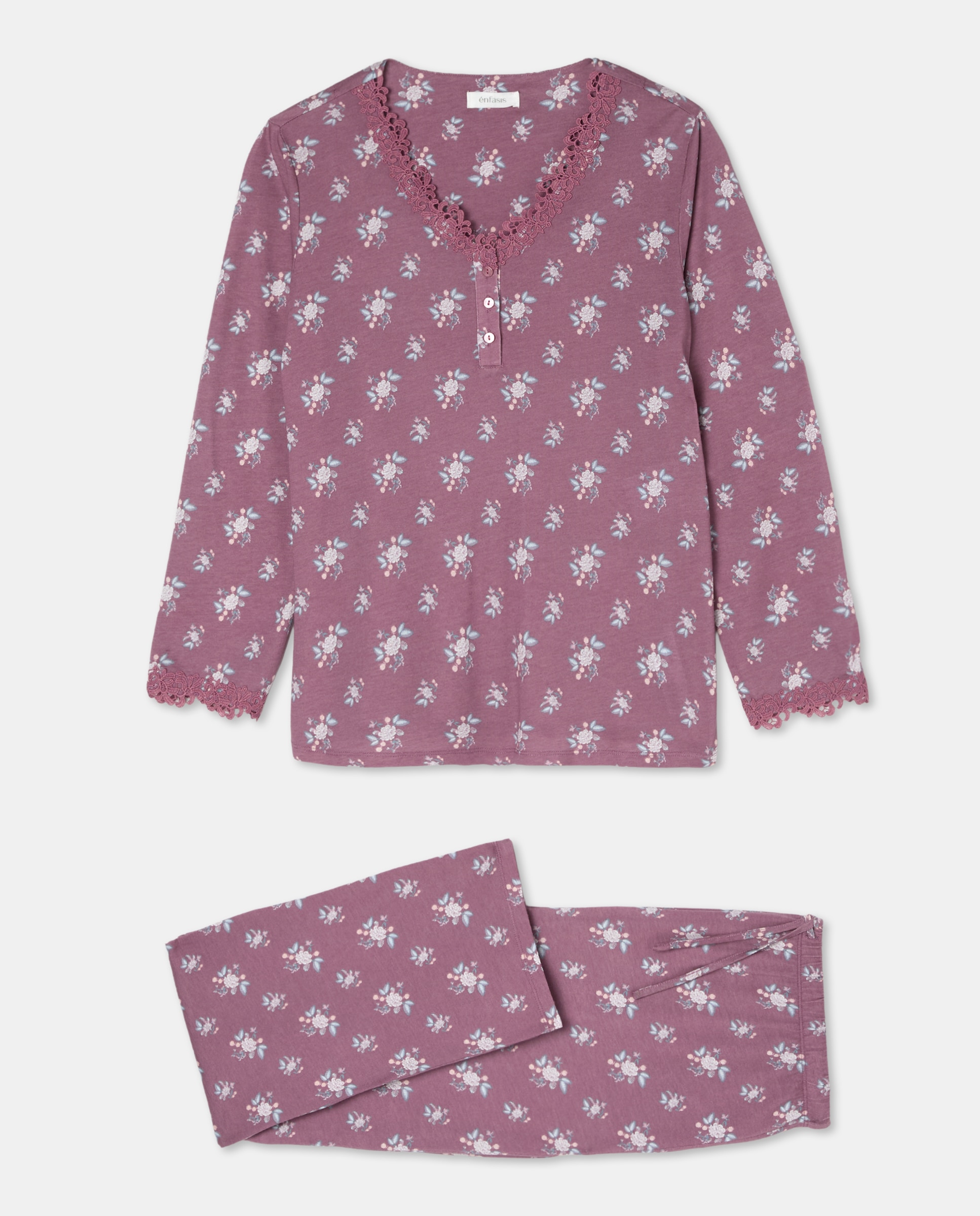 Pijama com Estampado Floral Rosa-4