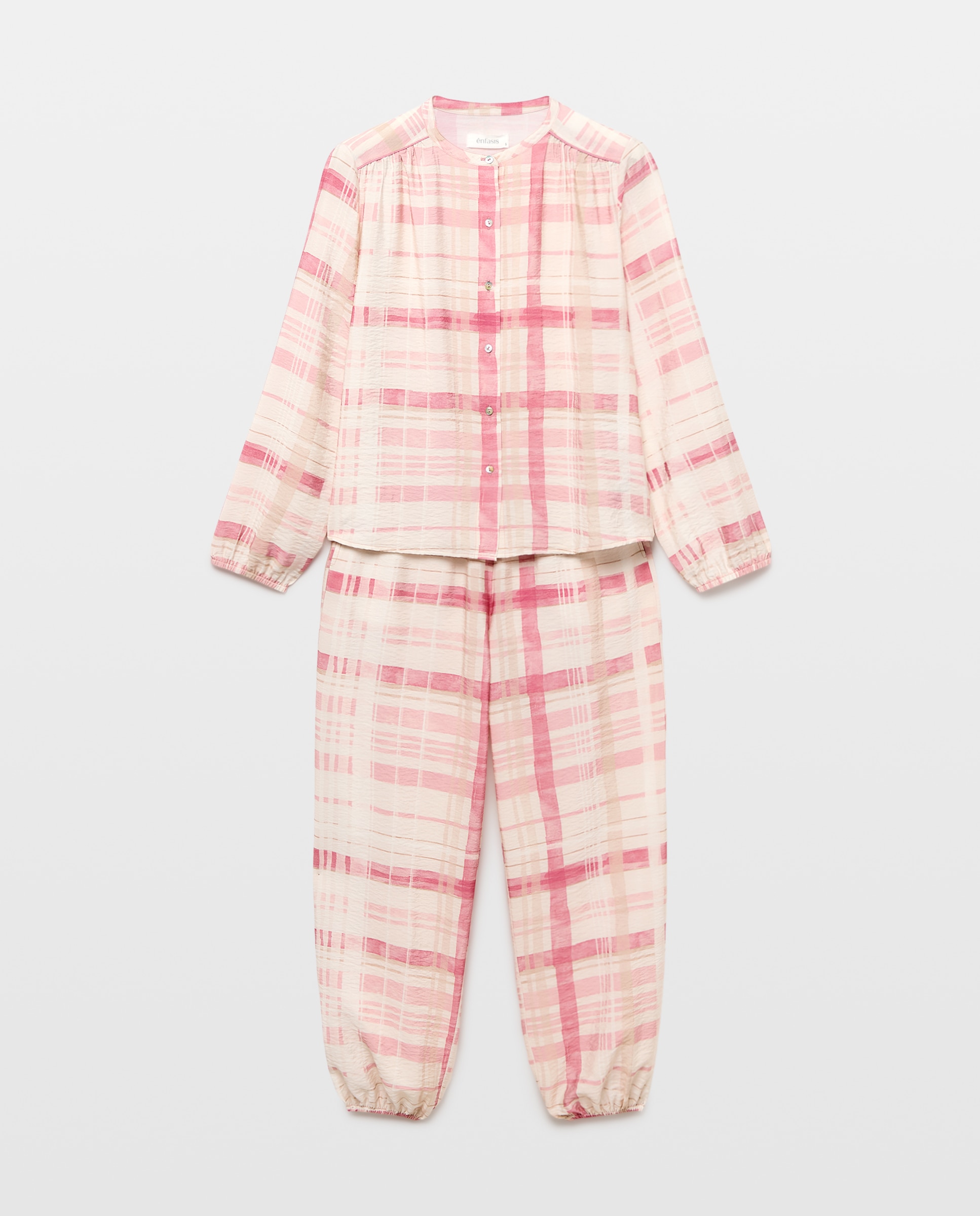 Pijama de mujer con cuello mao - Énfasis - Rosa Rosa-3