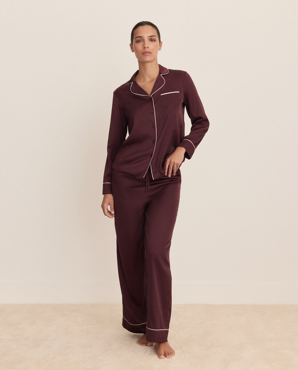 Imagen 0 de Pijama liso camisero de mujer Burdeos