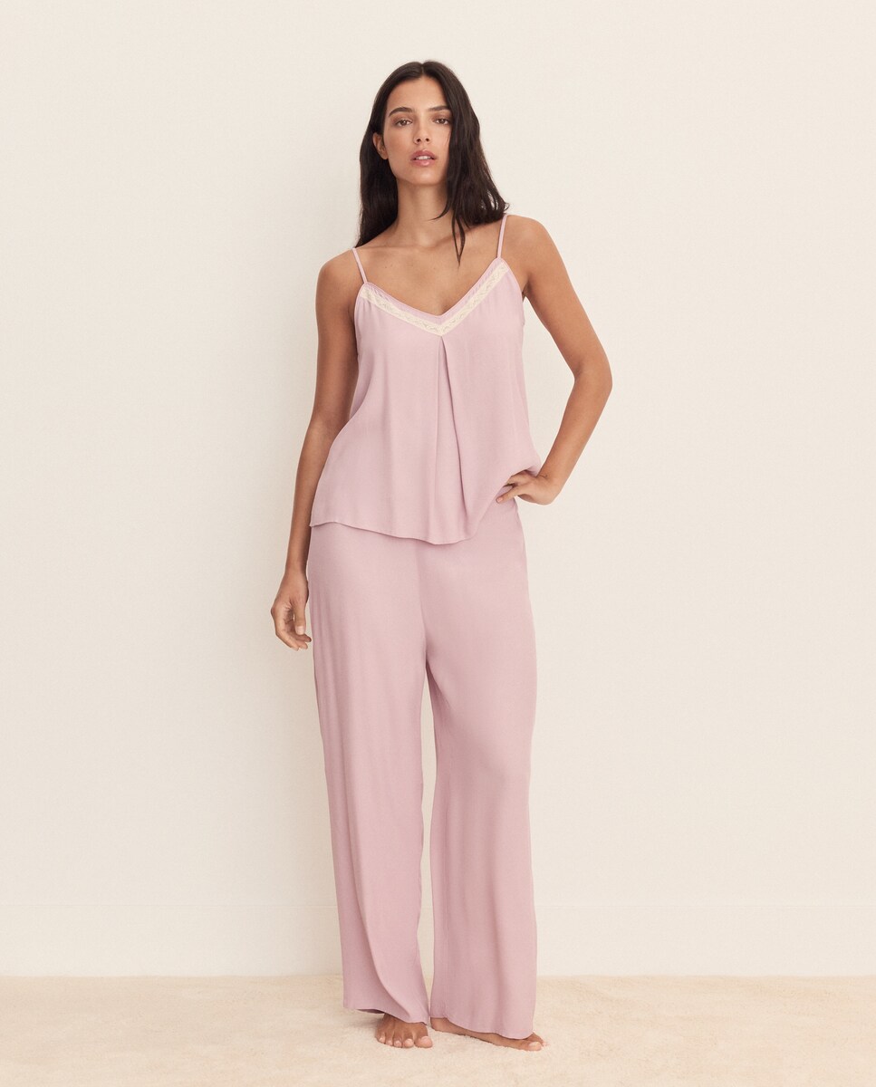 Imagen 0 de Pijama de tirantes liso de mujer 200 Rosa