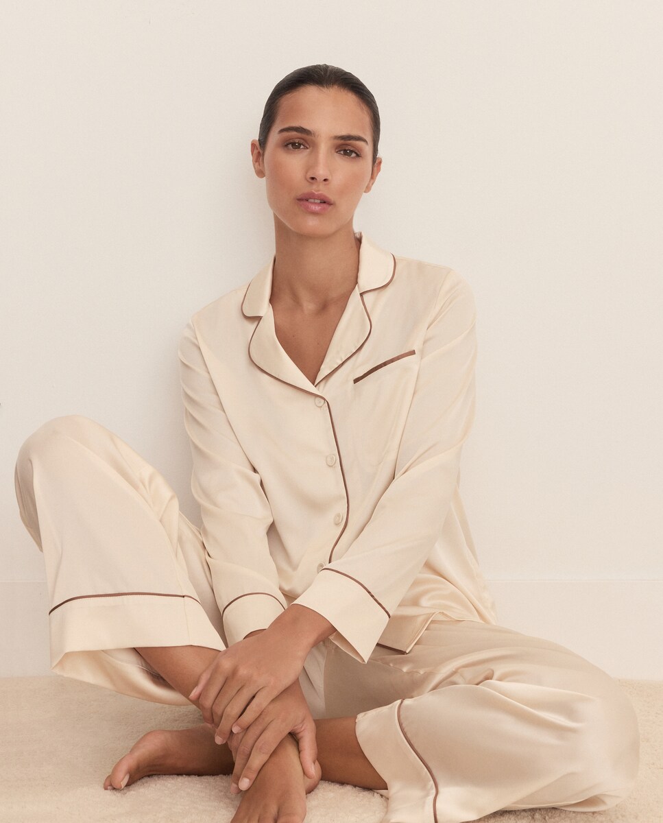 Imagen 0 de Pijama liso camisero de mujer 150 Vainilla