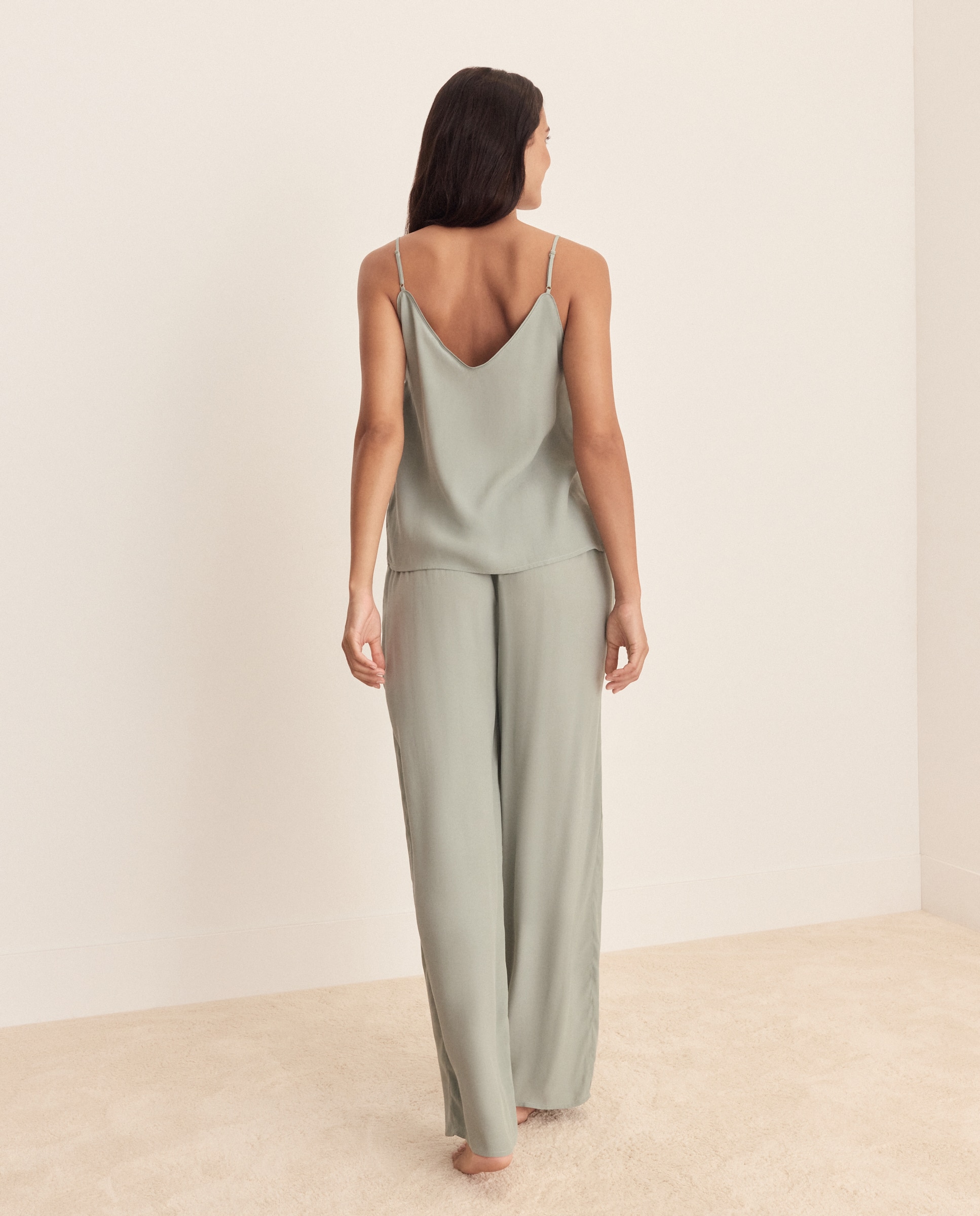 Pijama liso de tirantes de mujer - Énfasis - Verde Verde-2
