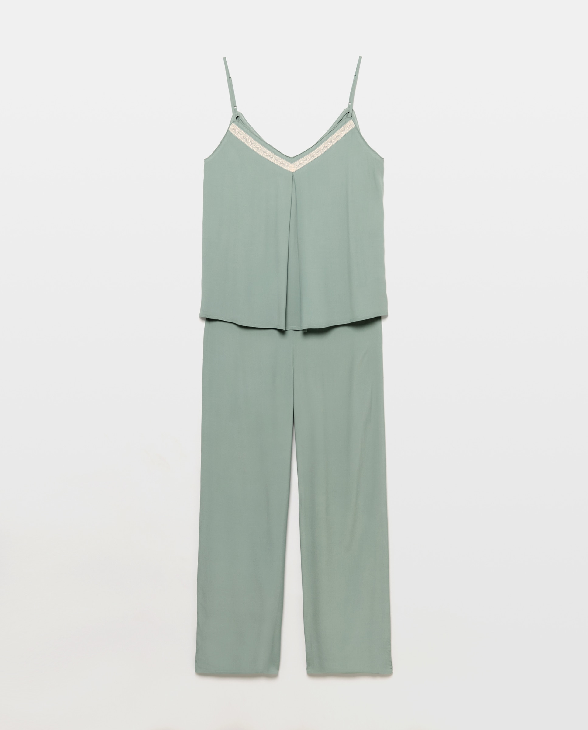 Pijama liso de tirantes de mujer - Énfasis - Verde Verde-3