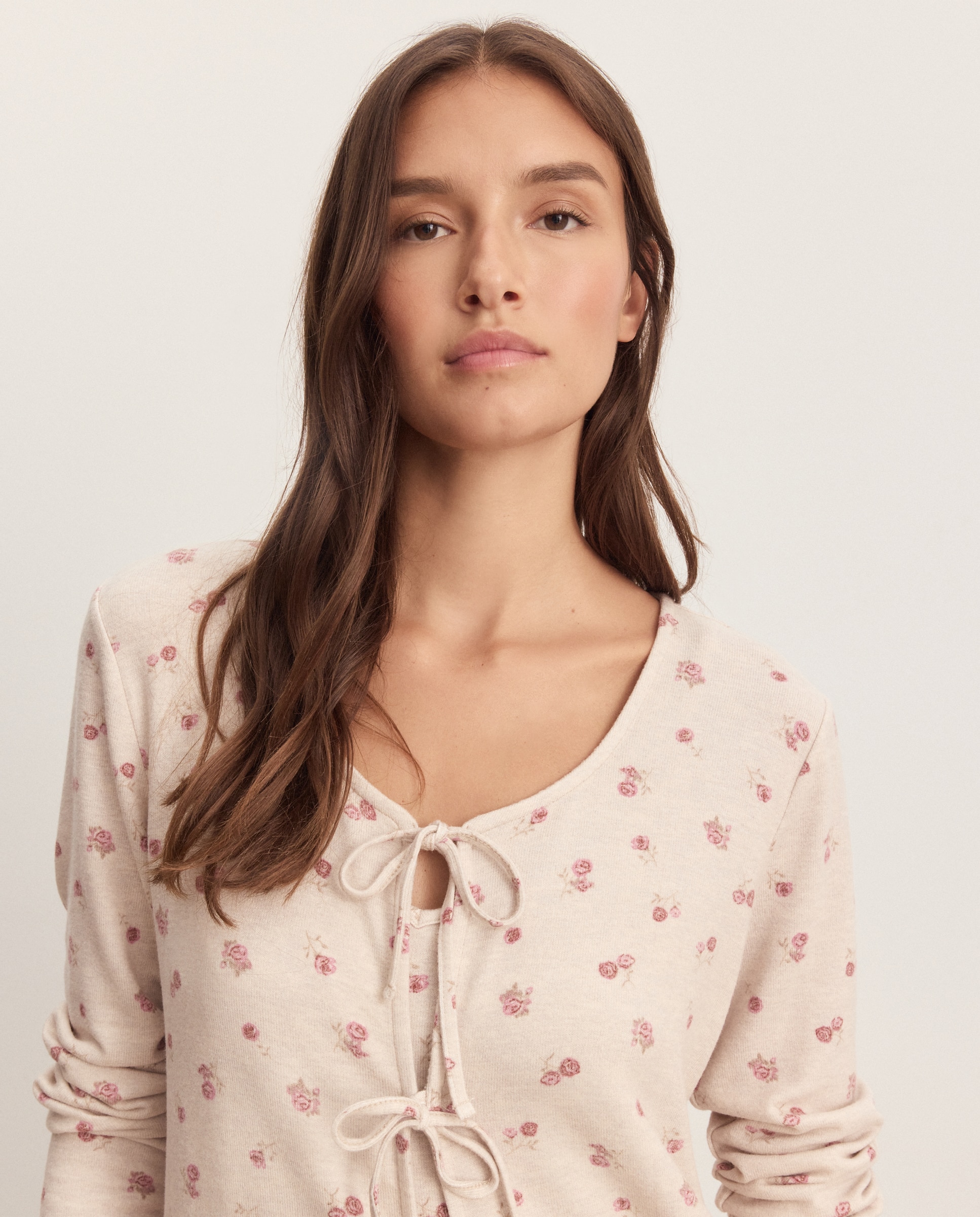 Pijama com Estampado e Laço Rosa-2