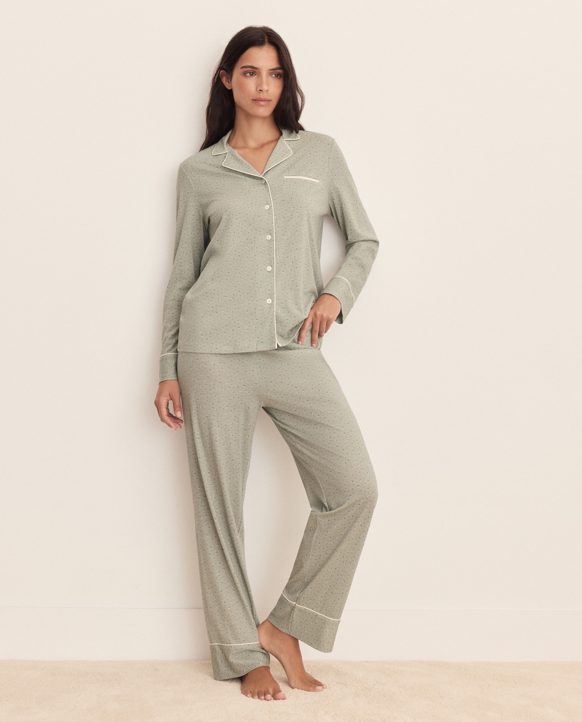 Pijama com Botões e Estampado Verde-2